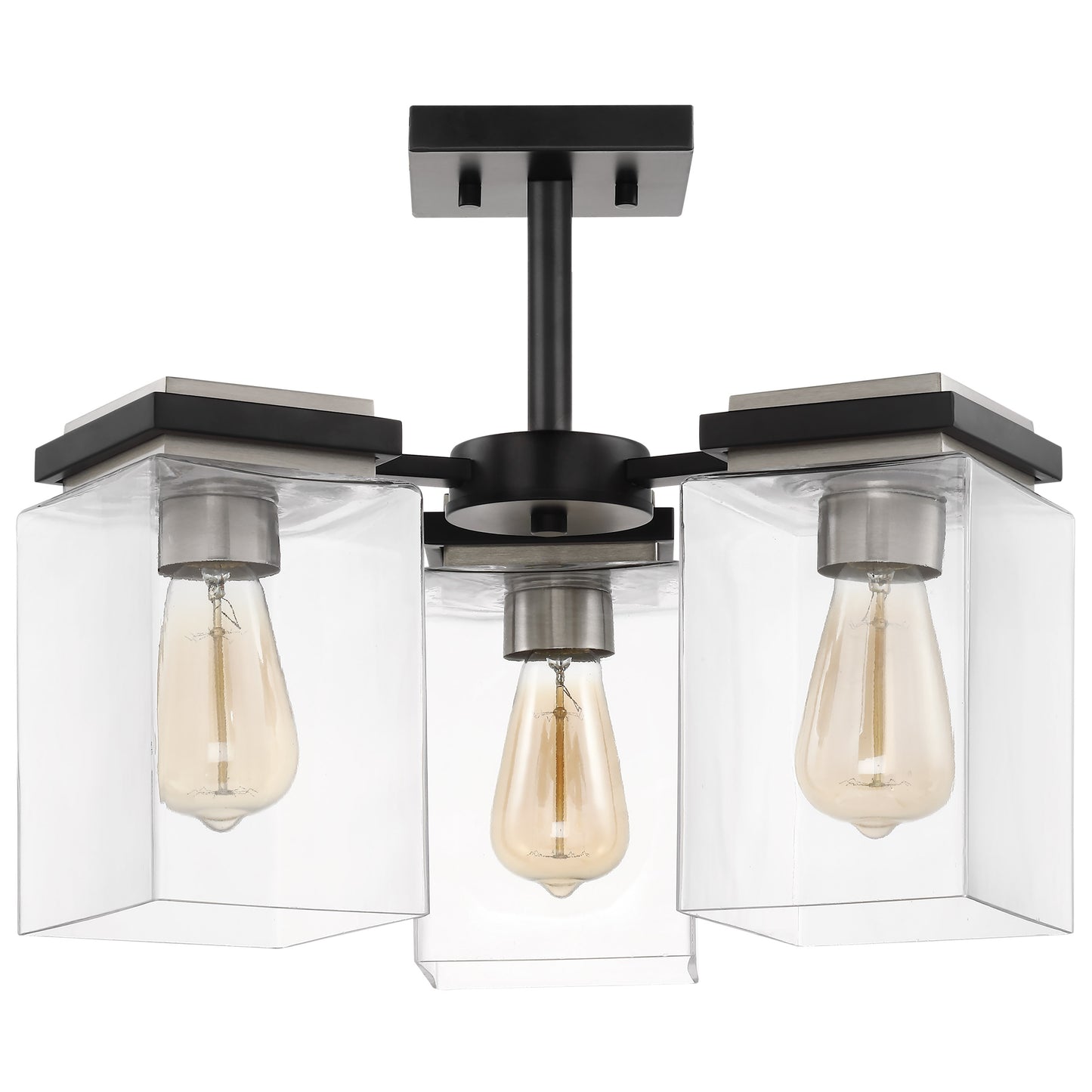 Crossroads - 3 Light Semi-Flush Fixture with Matte Black - Clear Glass