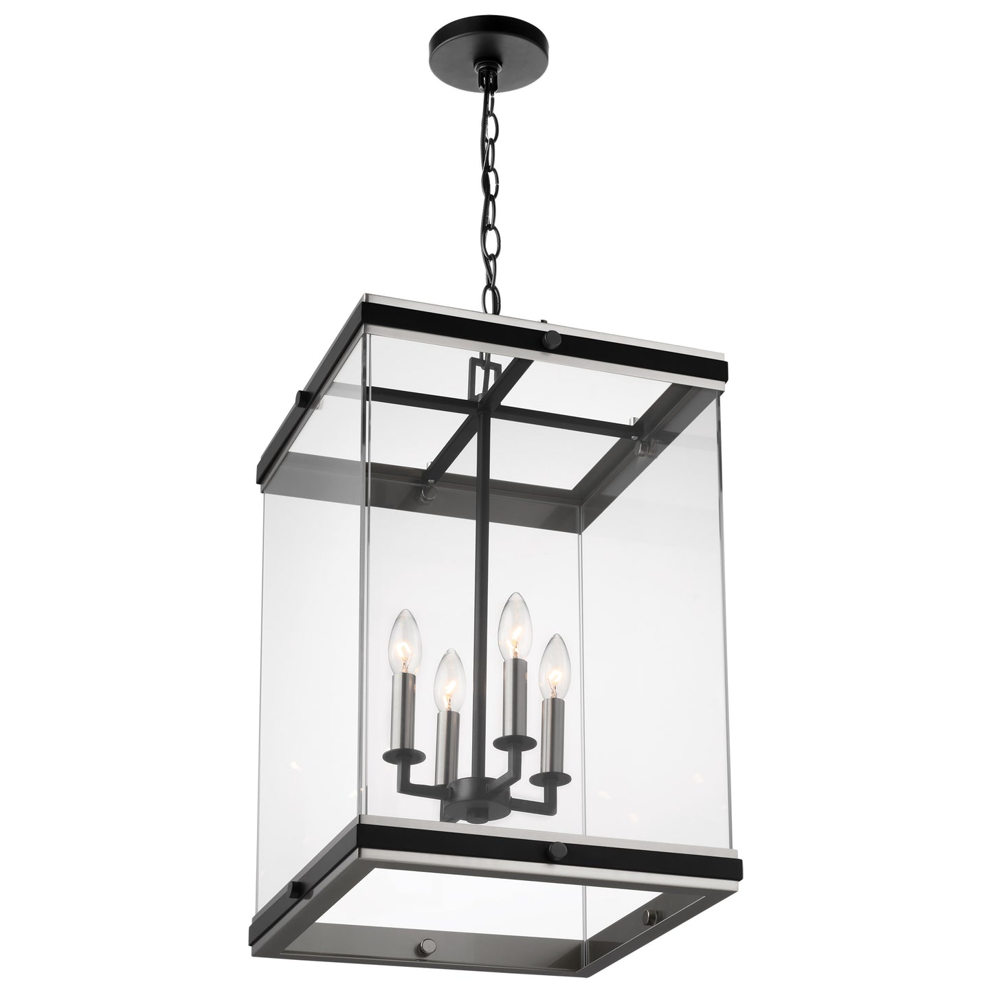 Crossroads - 4 Light Foyer Pendant with Matte Black - Clear Glass