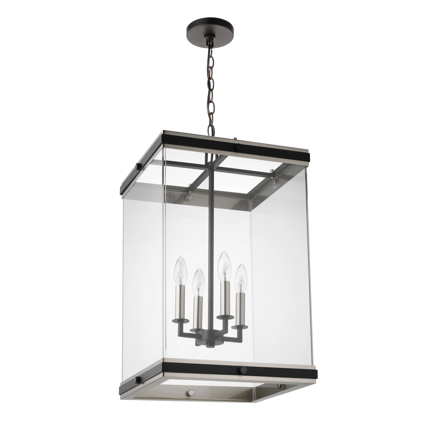 Crossroads - 4 Light Foyer Pendant with Matte Black - Clear Glass