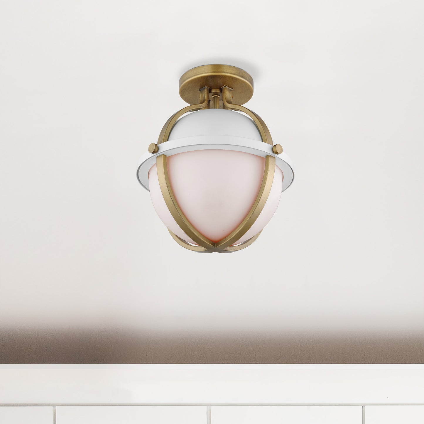 Lincoln - 1 Light Semi Flush Mount - Medium Base - 60 Watt - Matte White Finish - White Opal Glass