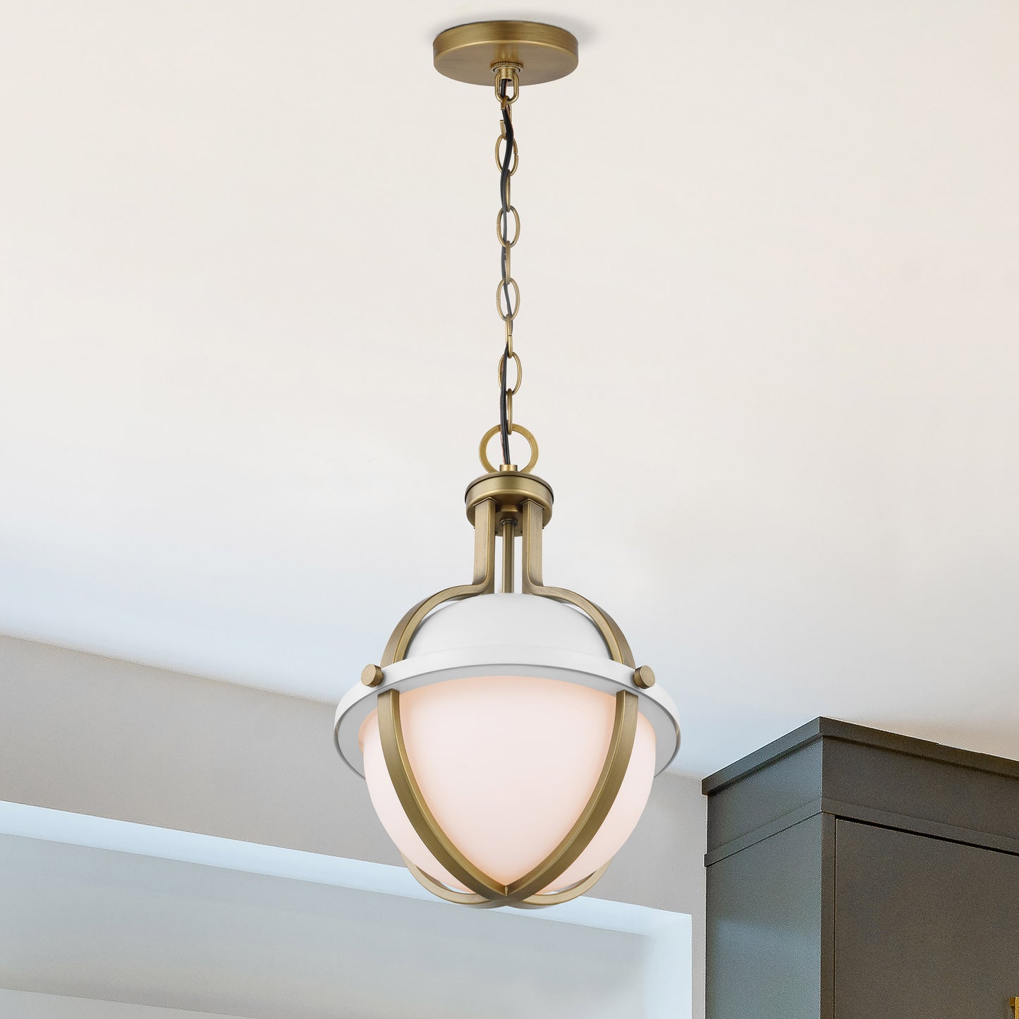 Lincoln - 1 Light Medium Pendant - Medium Base - 60 Watt - Matte White Finish - White Opal Glass