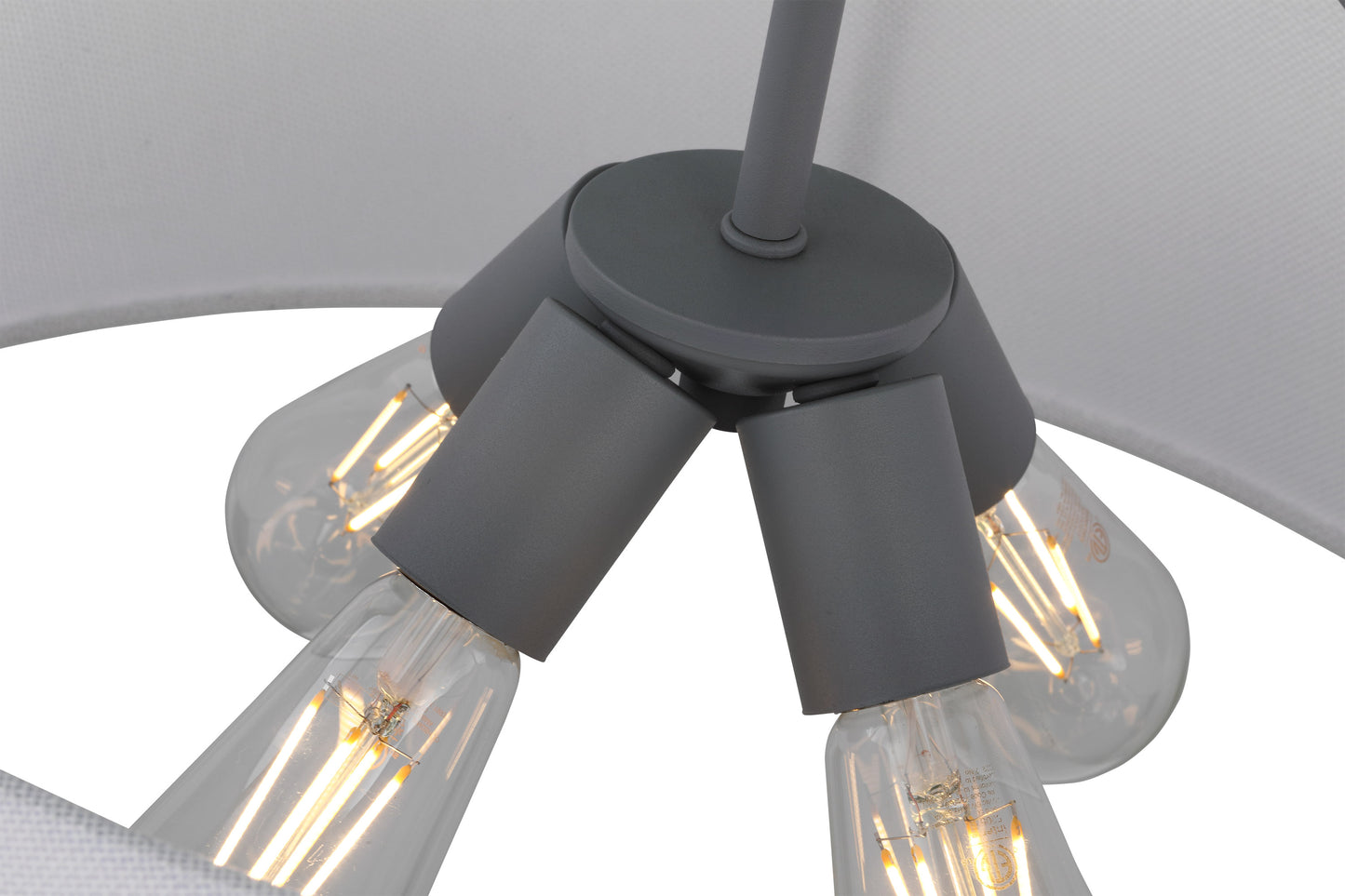 Livingston - 4 Light Pendant - 60W - Putty Gray Finish - White Linen Fabric Shade