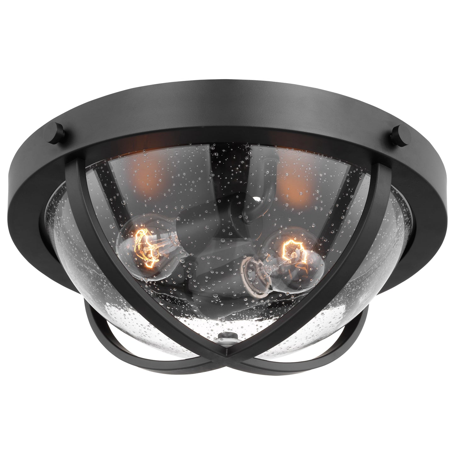 Lincoln - 2 Light Large Flush Mount - 60W - Matte Black - Clear Seeded Glass
