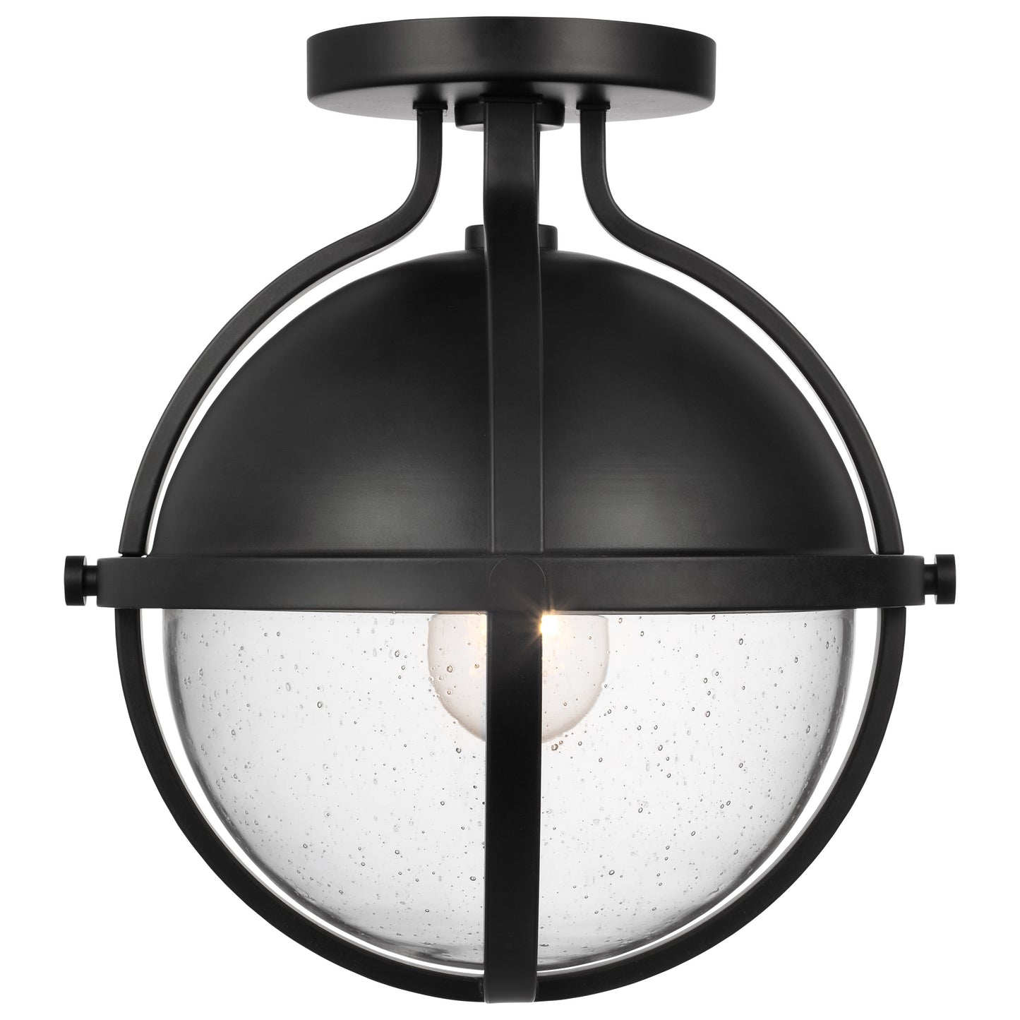 Lincoln - 1 Light Semi Flush Mount - Medium Base - 60 Watt - Matte Black Finish - Clear Seeded Glass