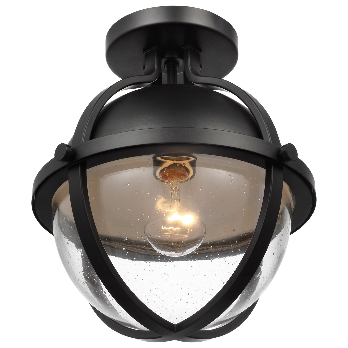 Lincoln - 1 Light Semi Flush Mount - Medium Base - 60 Watt - Matte Black Finish - Clear Seeded Glass