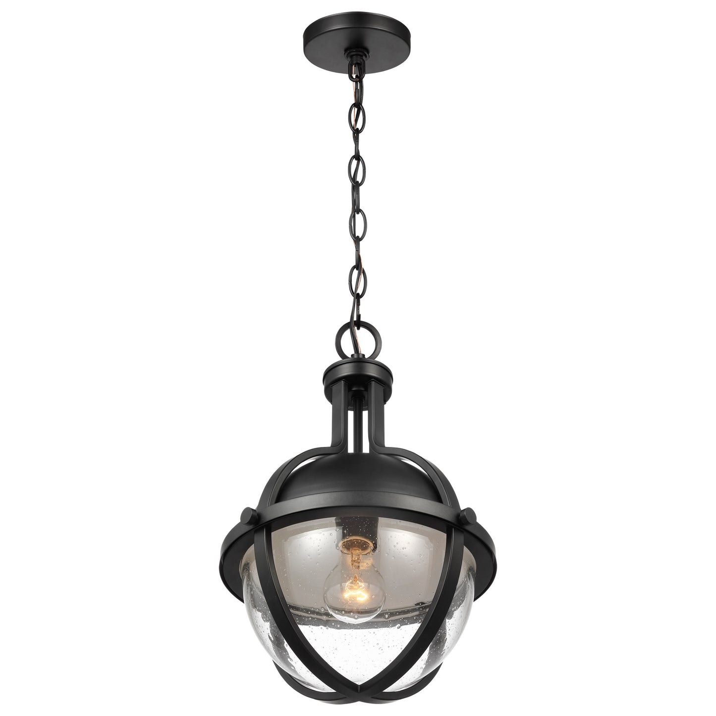 Lincoln - 1 Light Medium Pendant - Medium Base - 60 Watt - Matte Black Finish - Clear Seeded Glass