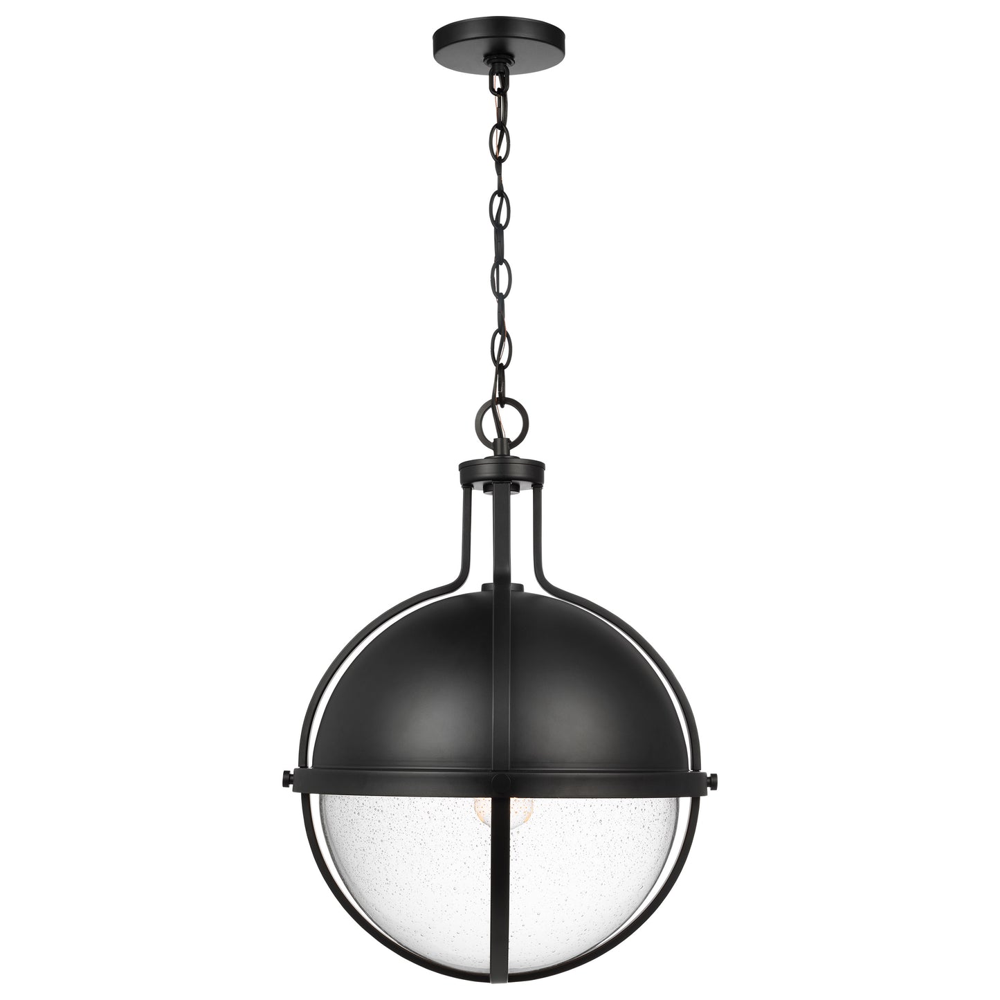 Lincoln - 1 Light Large Pendant - Medium Base - 60 Watt - Matte Black Finish - Clear Seeded Glass