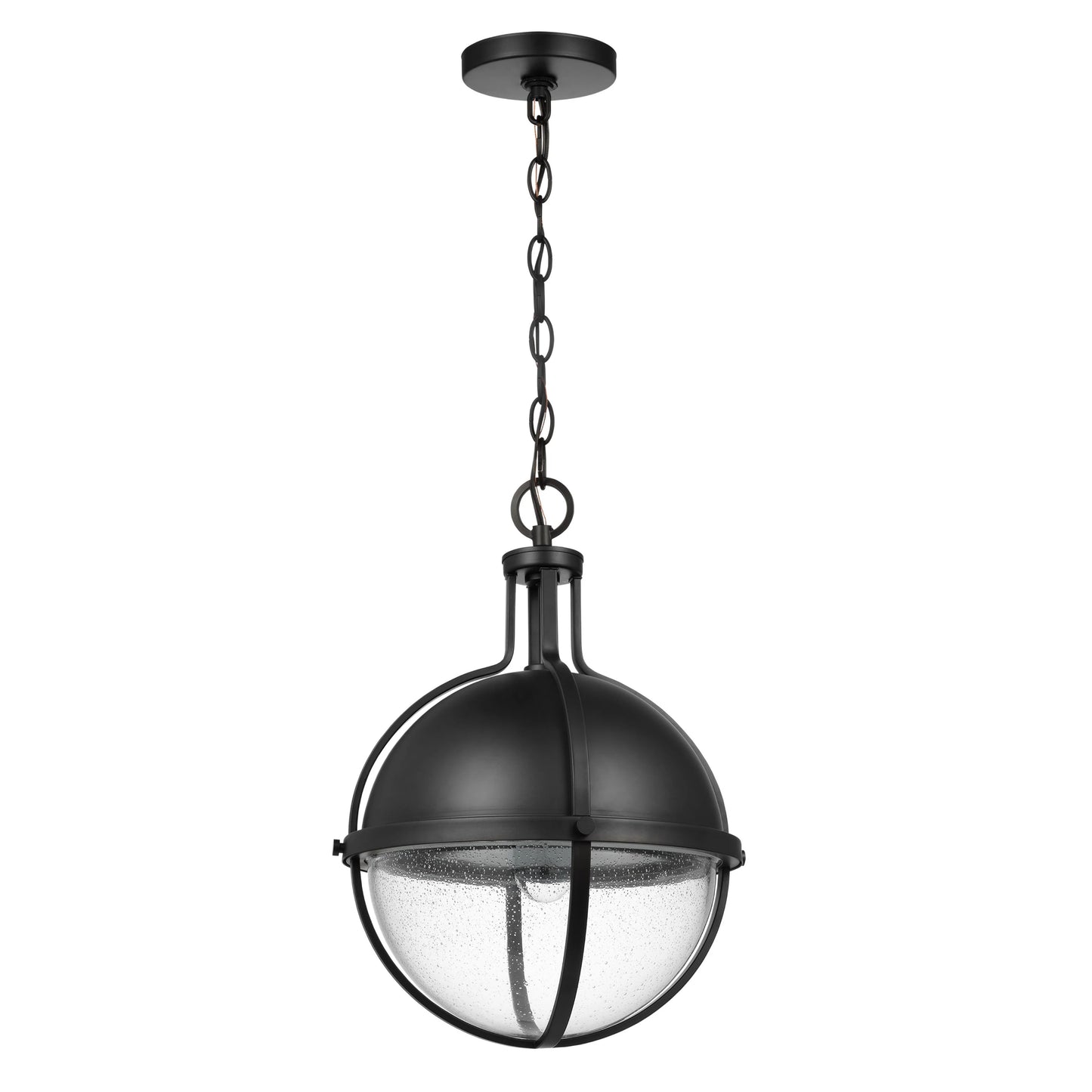 Lincoln - 1 Light Large Pendant - Medium Base - 60 Watt - Matte Black Finish - Clear Seeded Glass
