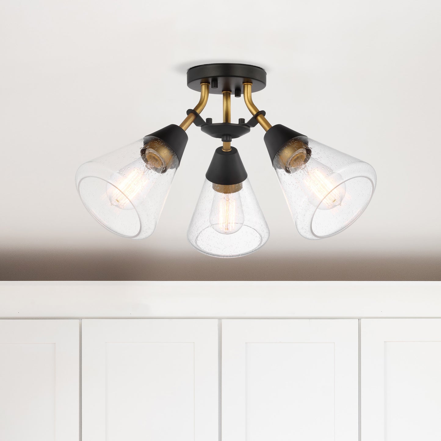 Starlight - 3 Light Semi Flush Mount - 60W - Matte Black Finish - Clear Seeded Glass