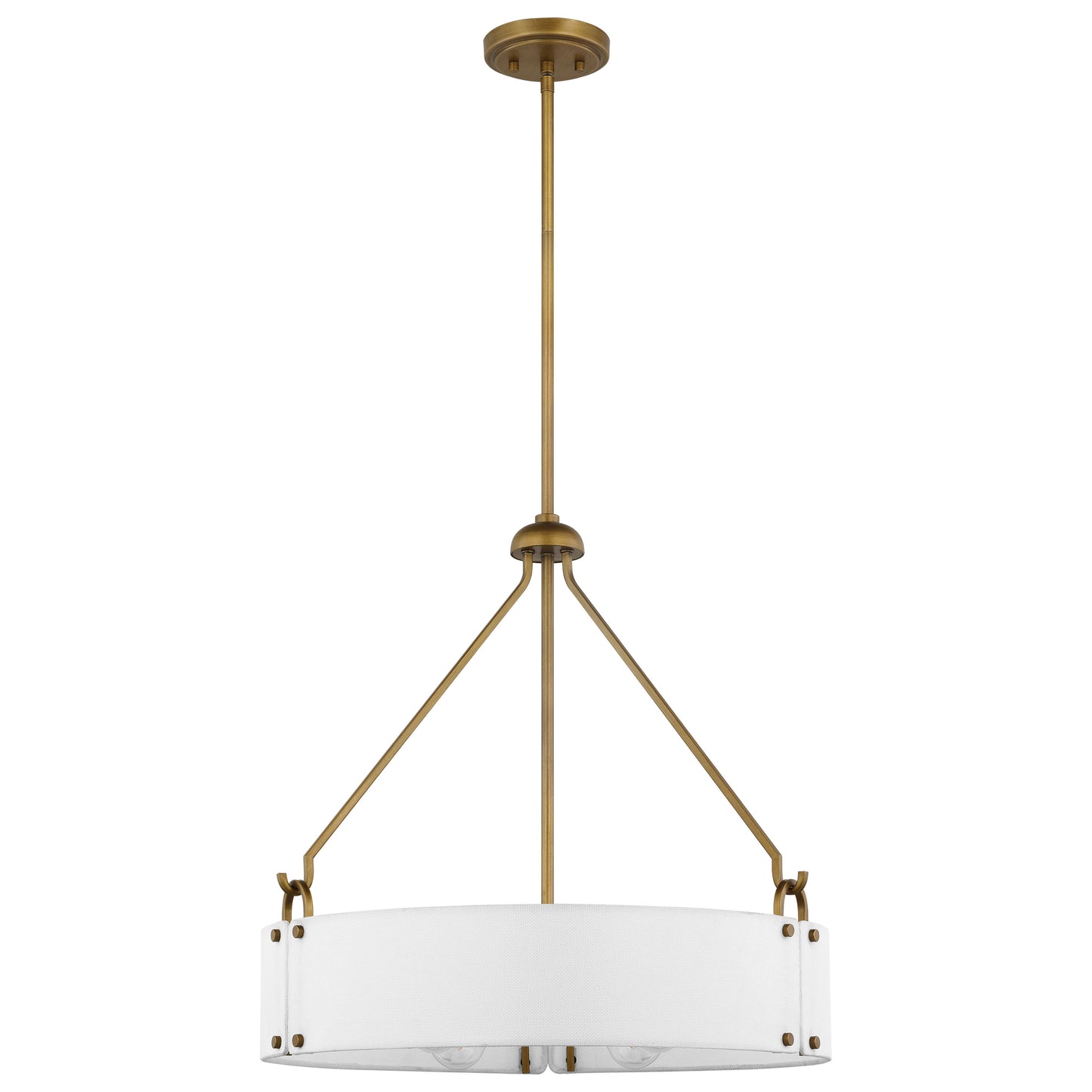 Halter - 4 Light Pendant - Medium Base - 60 Watt - Natural Brass Finish - White Fabric Shade