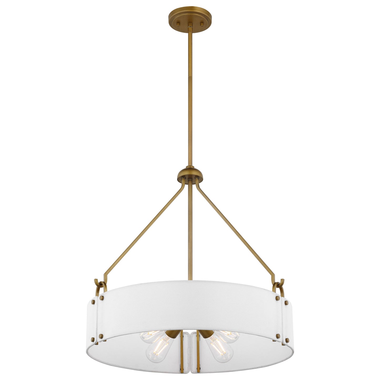 Halter - 4 Light Pendant - Medium Base - 60 Watt - Natural Brass Finish - White Fabric Shade