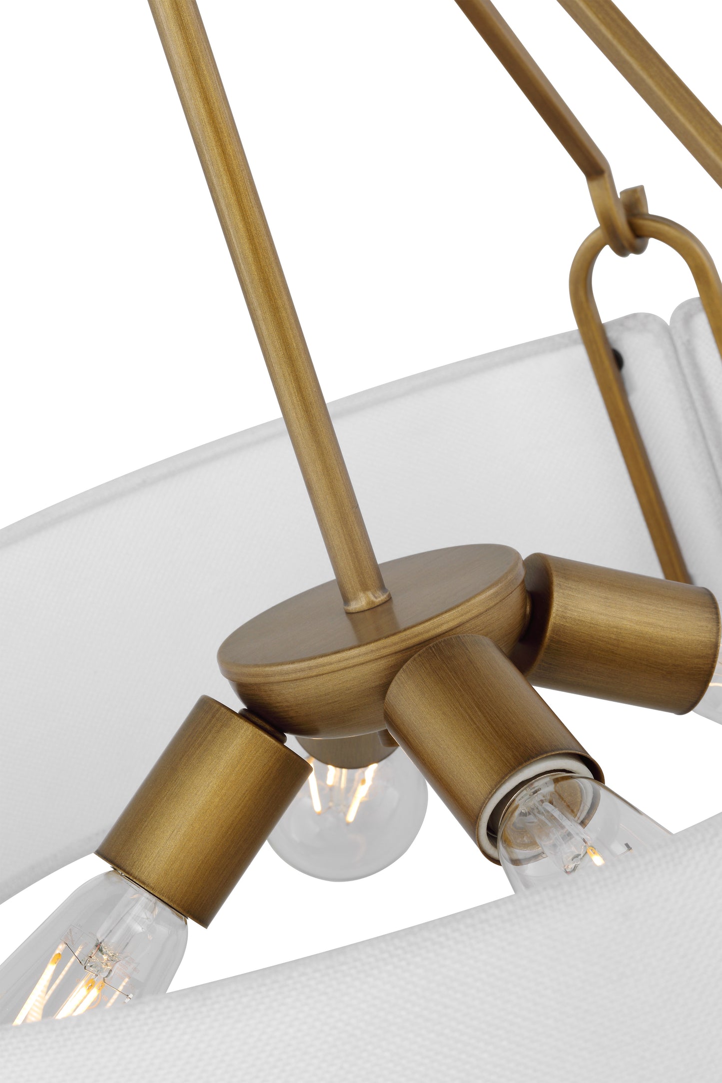 Halter - 4 Light Pendant - Medium Base - 60 Watt - Natural Brass Finish - White Fabric Shade