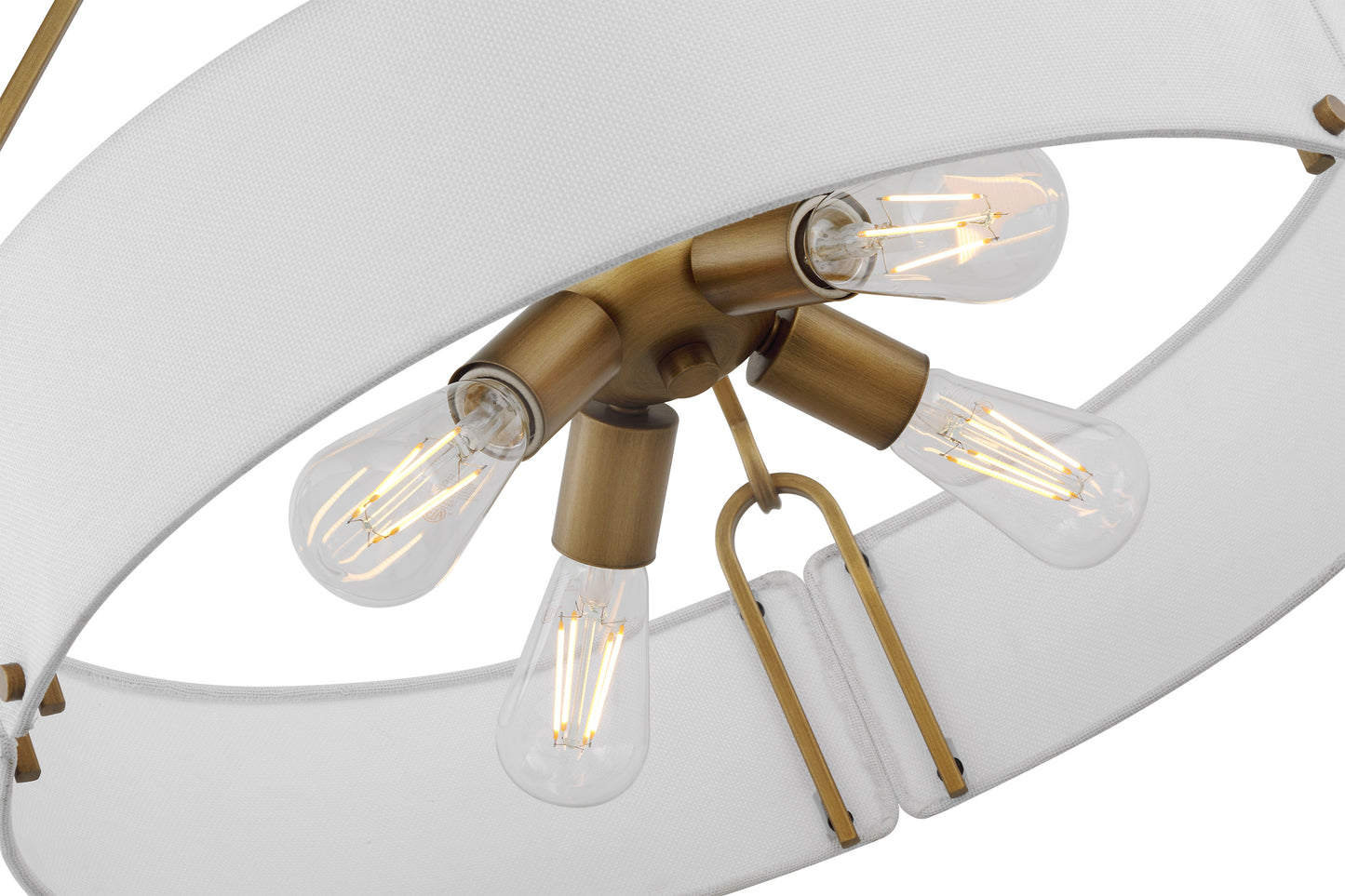 Halter - 4 Light Pendant - Medium Base - 60 Watt - Natural Brass Finish - White Fabric Shade