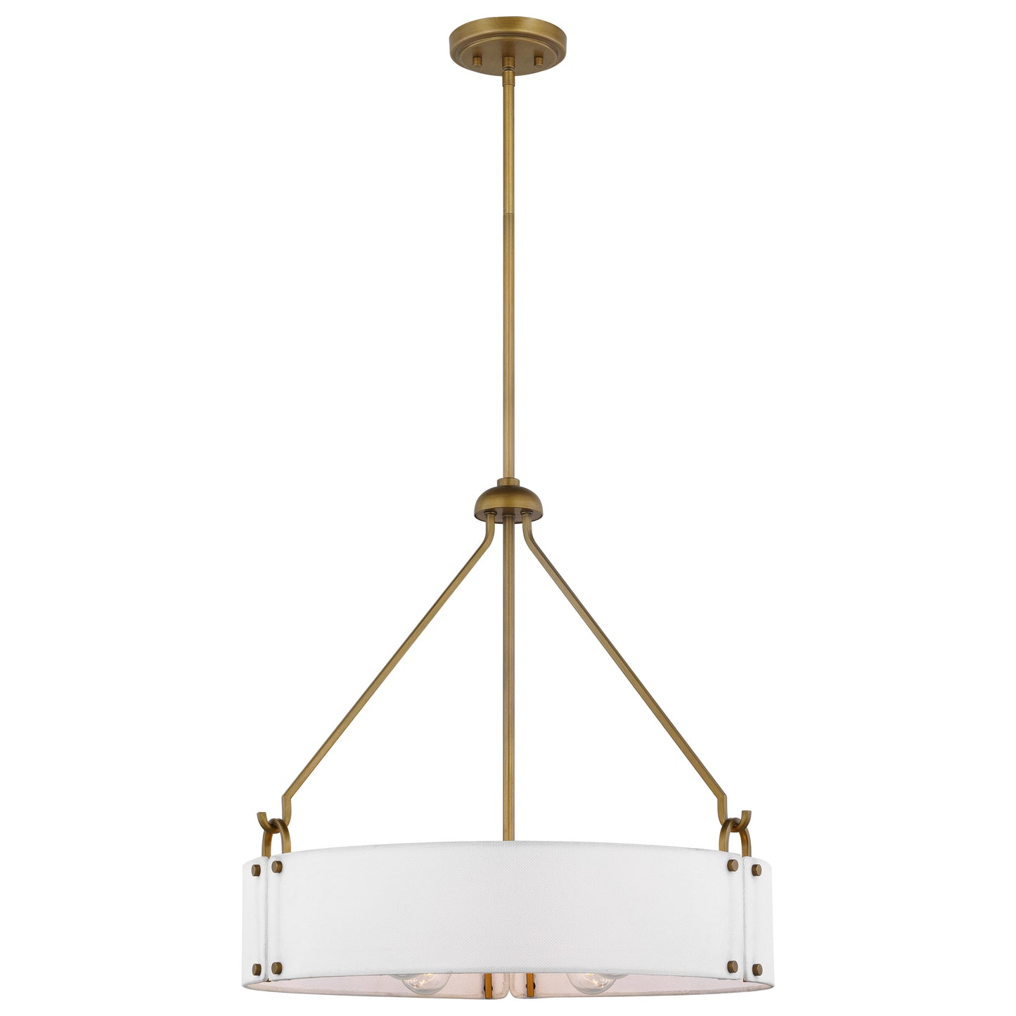 Halter - 4 Light Pendant - Medium Base - 60 Watt - Natural Brass Finish - White Fabric Shade