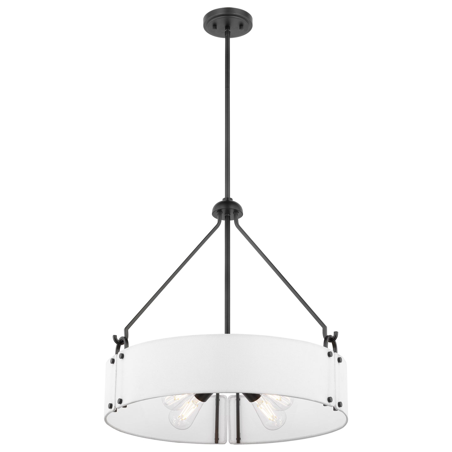 Halter - 4 Light Pendant - Medium Base- 60 Watt - Matte Black Finish - White Fabric Shade