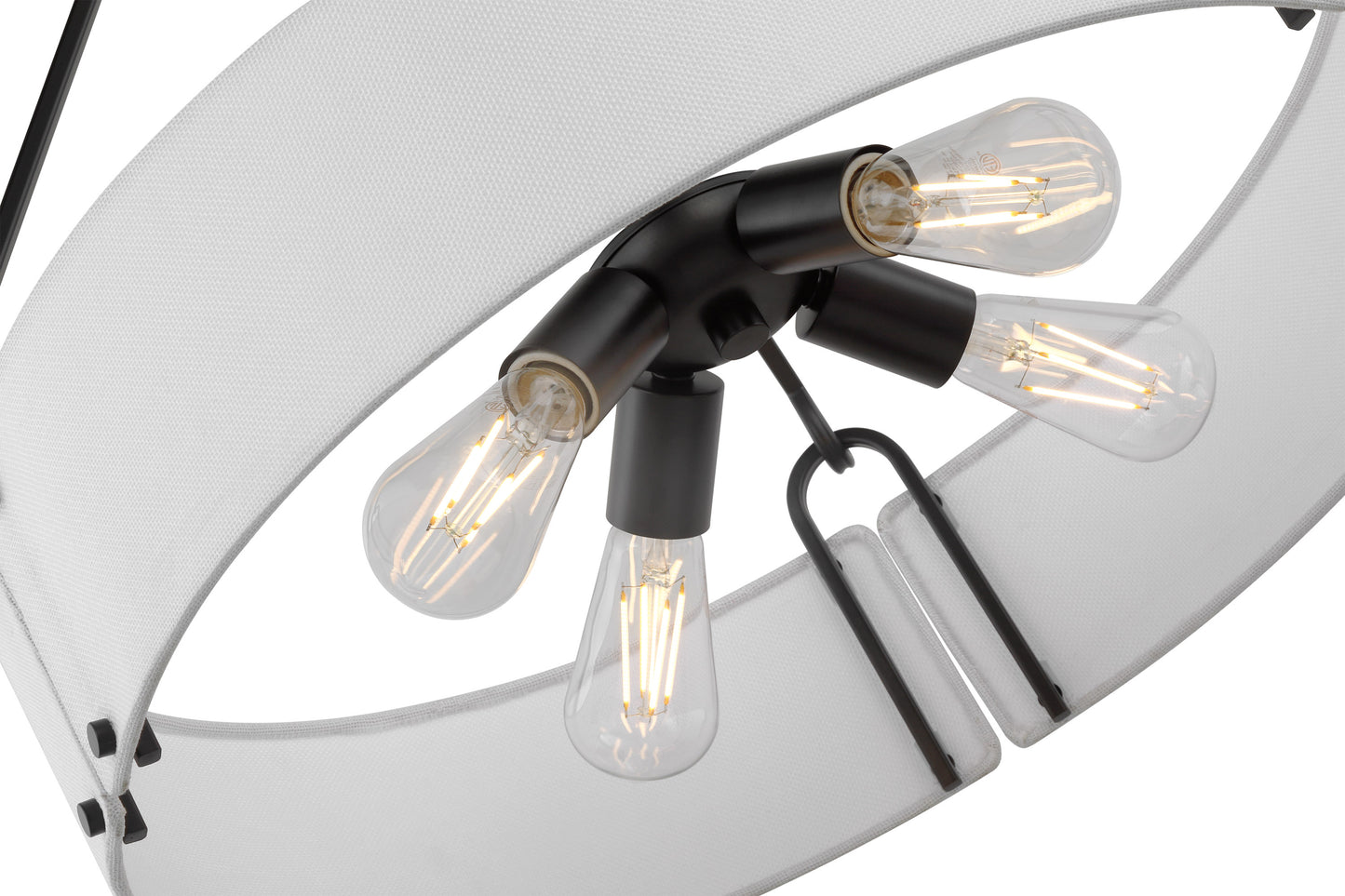 Halter - 4 Light Pendant - Medium Base- 60 Watt - Matte Black Finish - White Fabric Shade