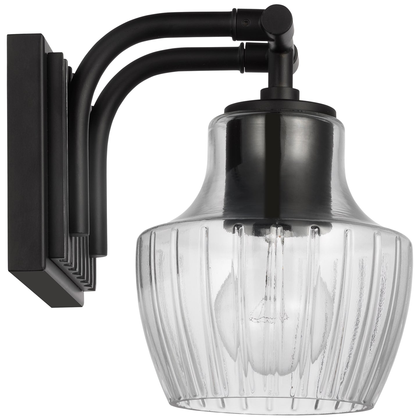 Destin - 1 Light Vanity - Medium Base - 60 Watt - Black And Silver Finish - Clear Ribbed Glass