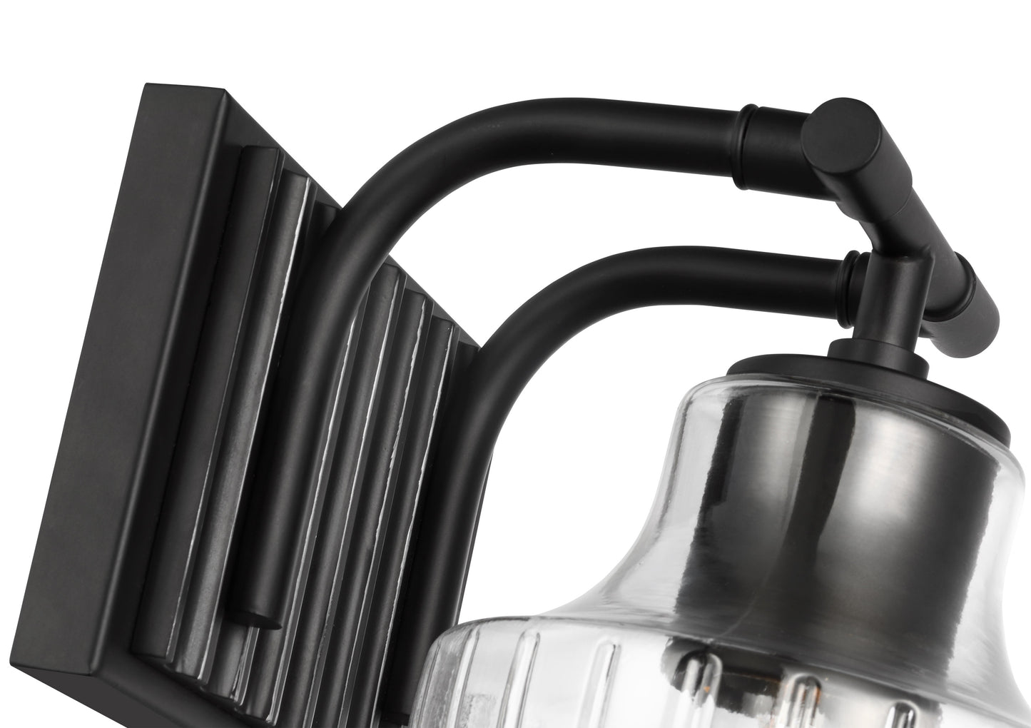 Destin - 1 Light Vanity - Medium Base - 60 Watt - Black And Silver Finish - Clear Ribbed Glass