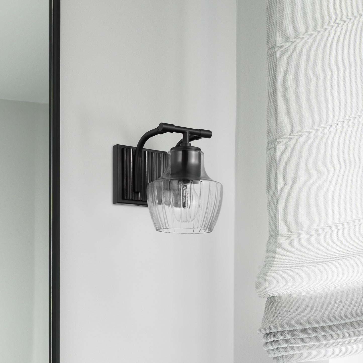 Destin - 1 Light Vanity - Medium Base - 60 Watt - Black And Silver Finish - Clear Ribbed Glass