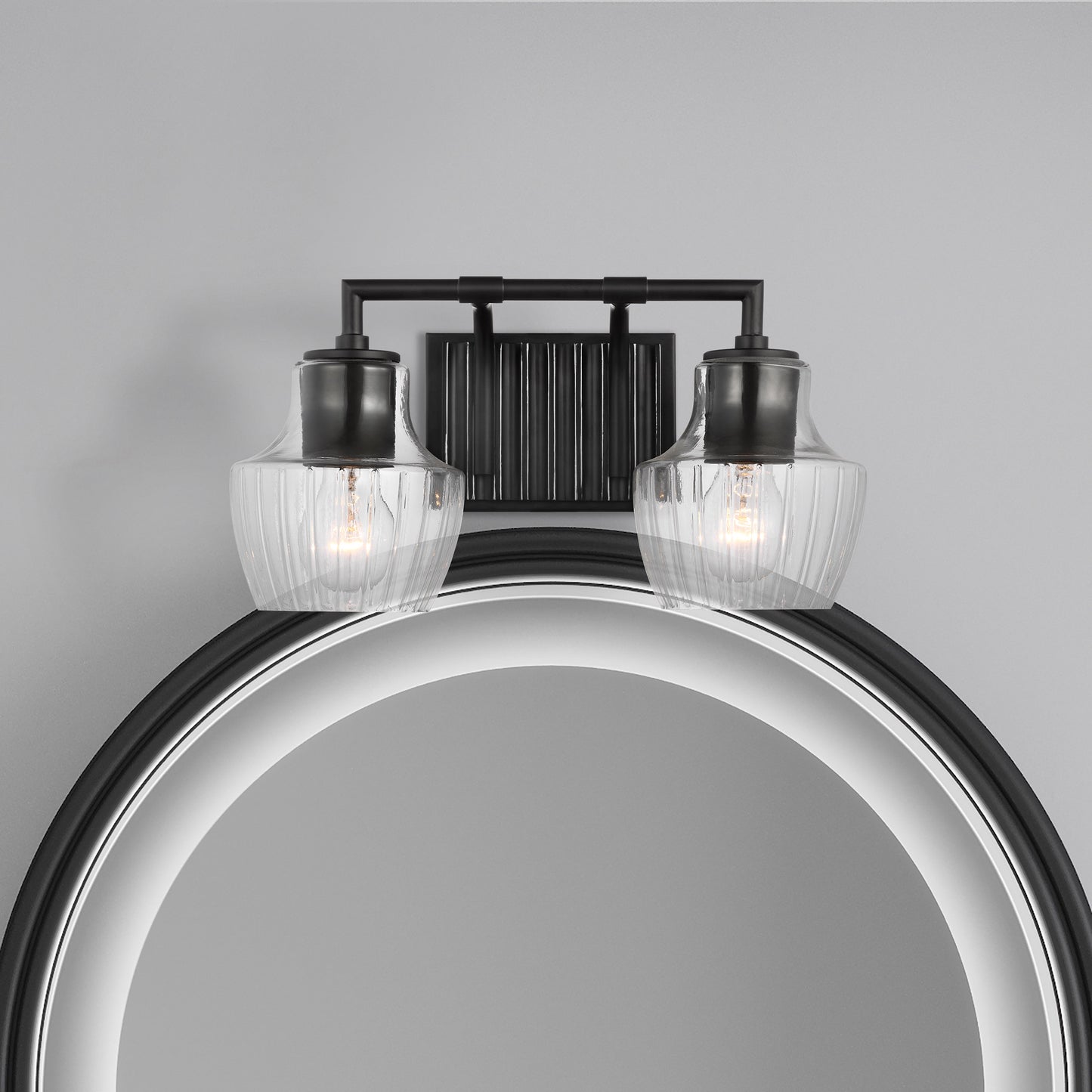 Destin - 2 Light Vanity - Medium Base - 60 Watt - Black And Silver Accent Finish - Clear Ribbed Glass