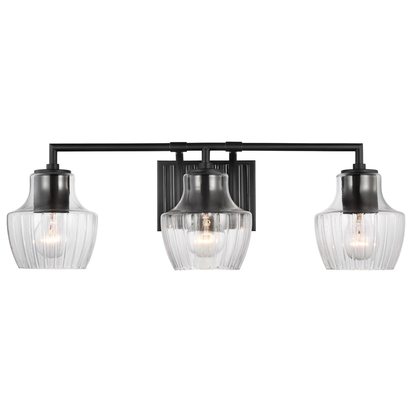 Destin - 3 Light Vanity - Medium Base - 60 Watt - Black And Silver Accent Finish - Clear Ribbed Glass