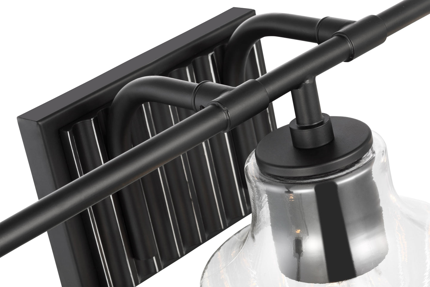 Destin - 3 Light Vanity - Medium Base - 60 Watt - Black And Silver Accent Finish - Clear Ribbed Glass