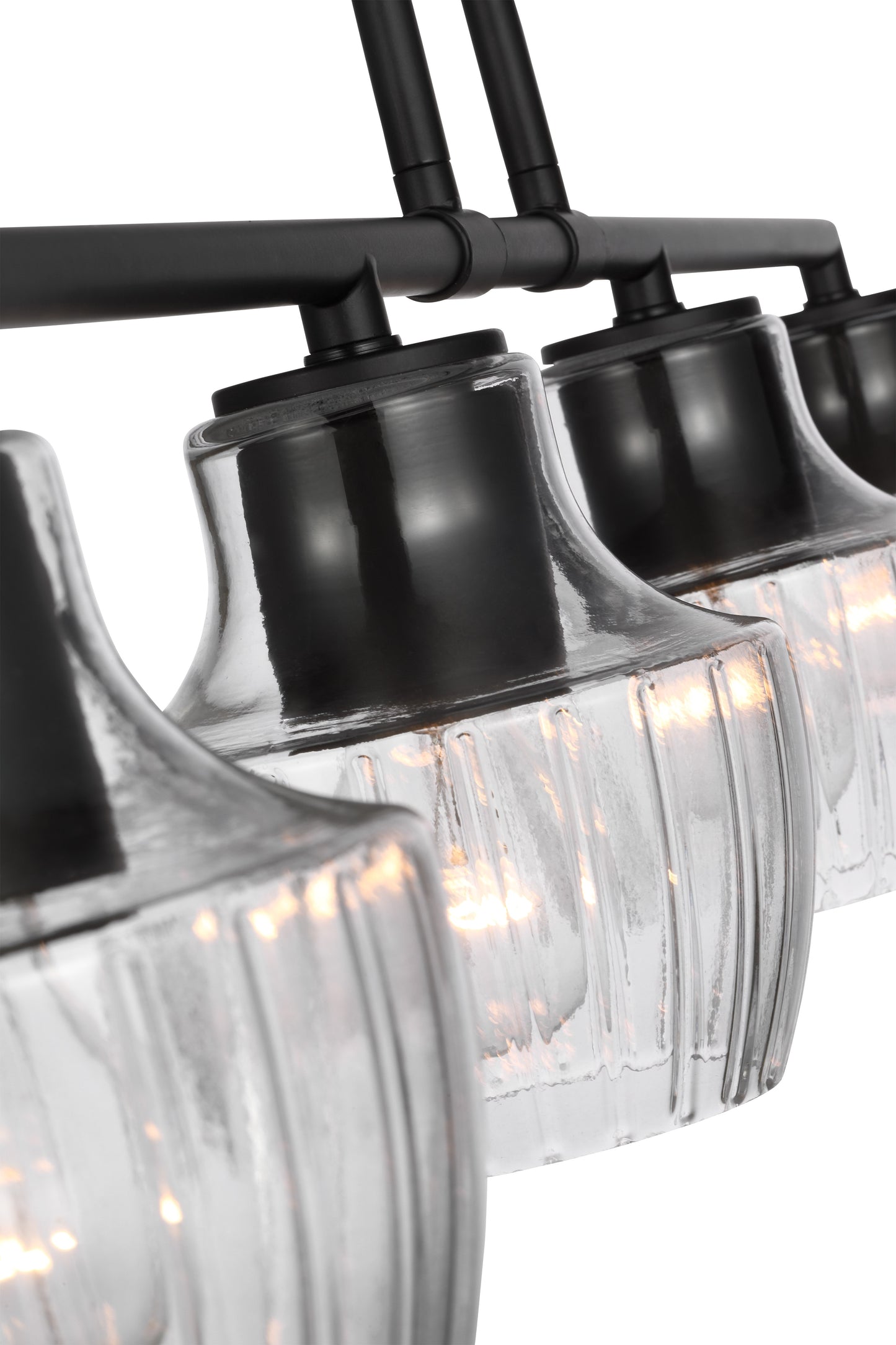Destin - 4 Light Island Pendant - 60W - Black & Silver Accents - Clear Ribbed Glass