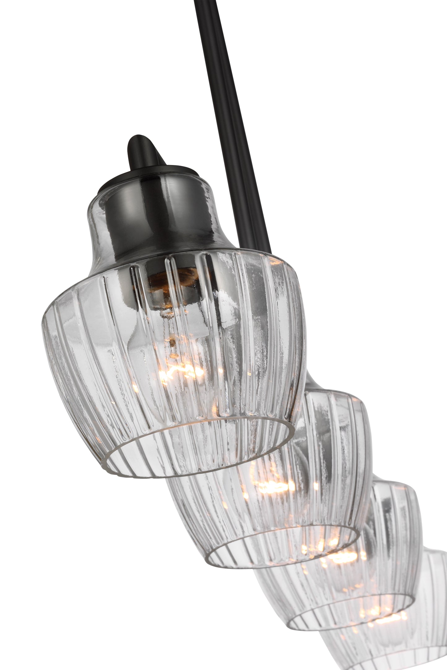Destin - 4 Light Island Pendant - 60W - Black & Silver Accents - Clear Ribbed Glass