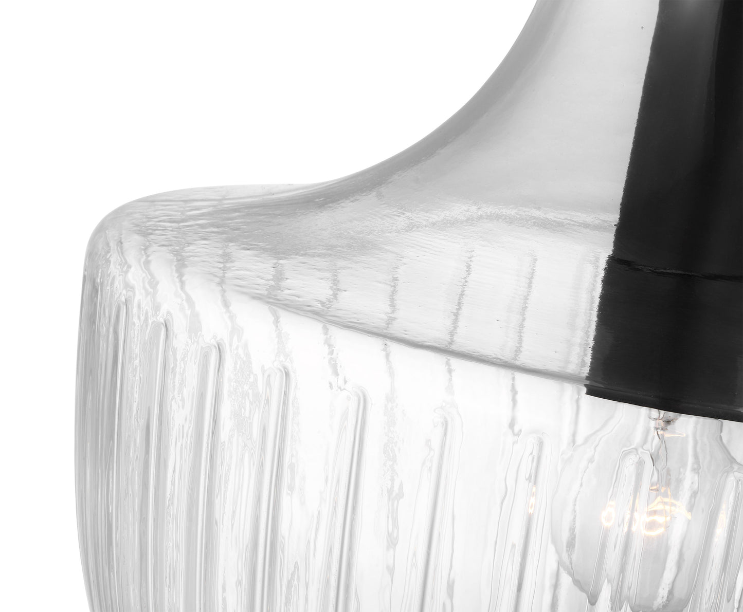 Destin - 1 Light Medium Pendant - Medium Base - Black And Silver Accent Finish - Clear Ribbed Glass