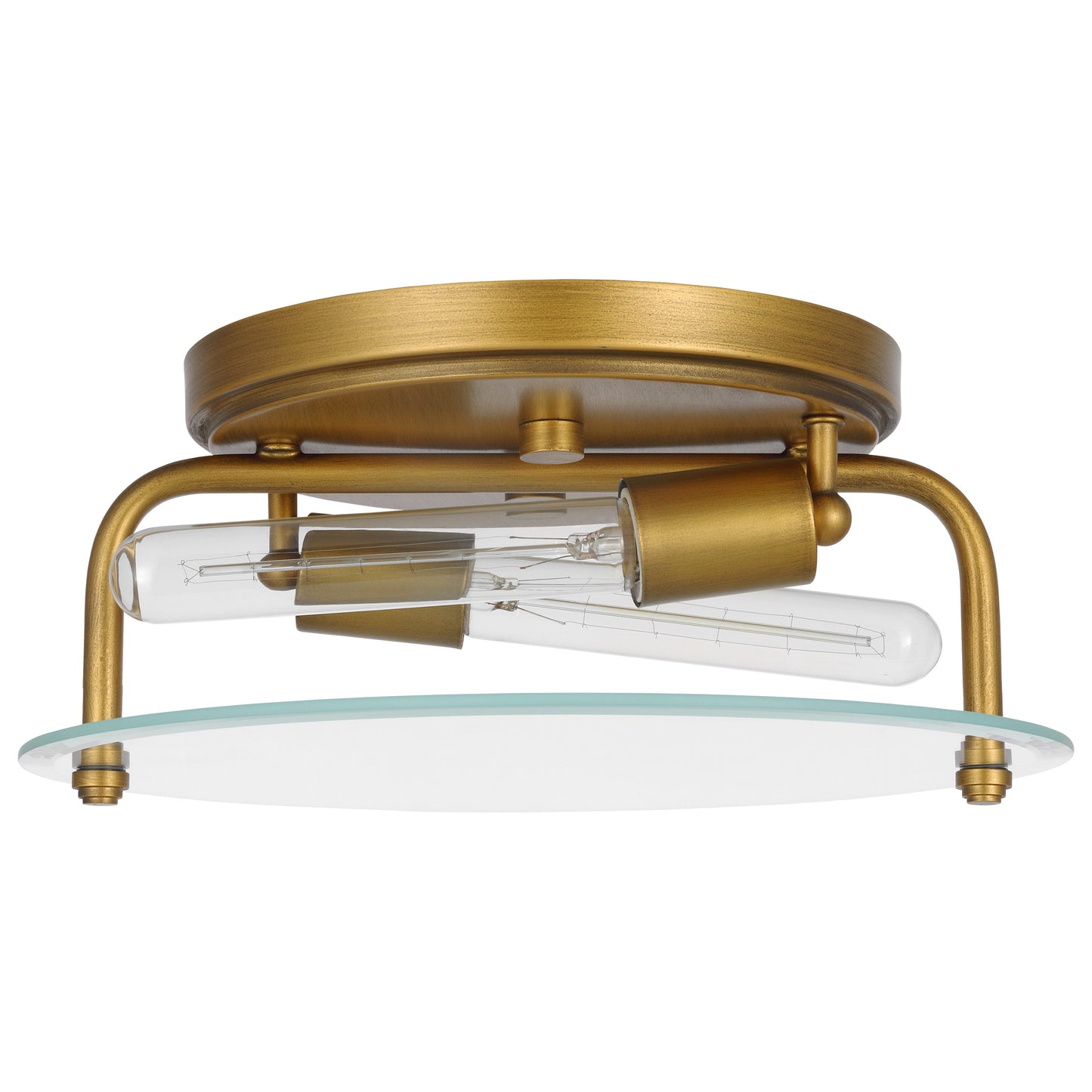 Teton - 2 Light Medium Flush Mount - 60W - Natural Brass Finish - Clear Beveled Glass