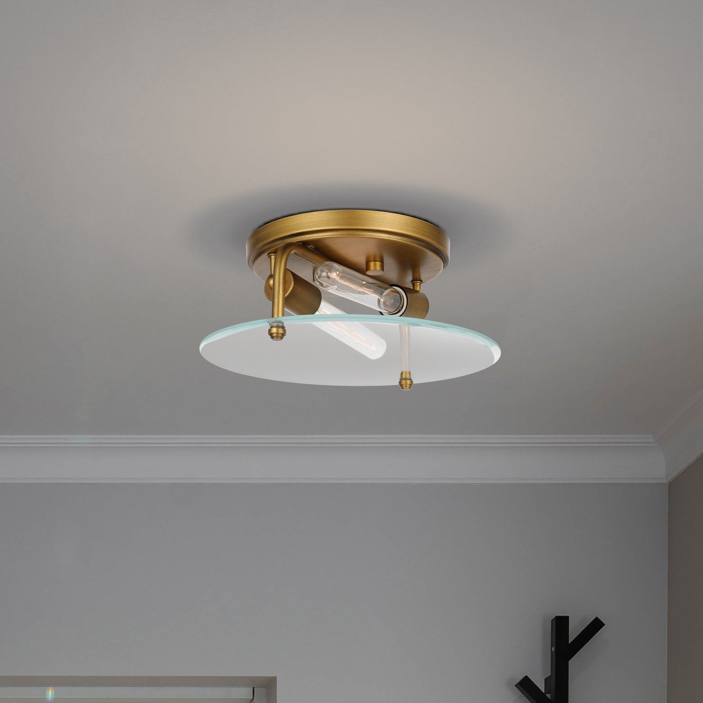 Teton - 2 Light Medium Flush Mount - 60W - Natural Brass Finish - Clear Beveled Glass