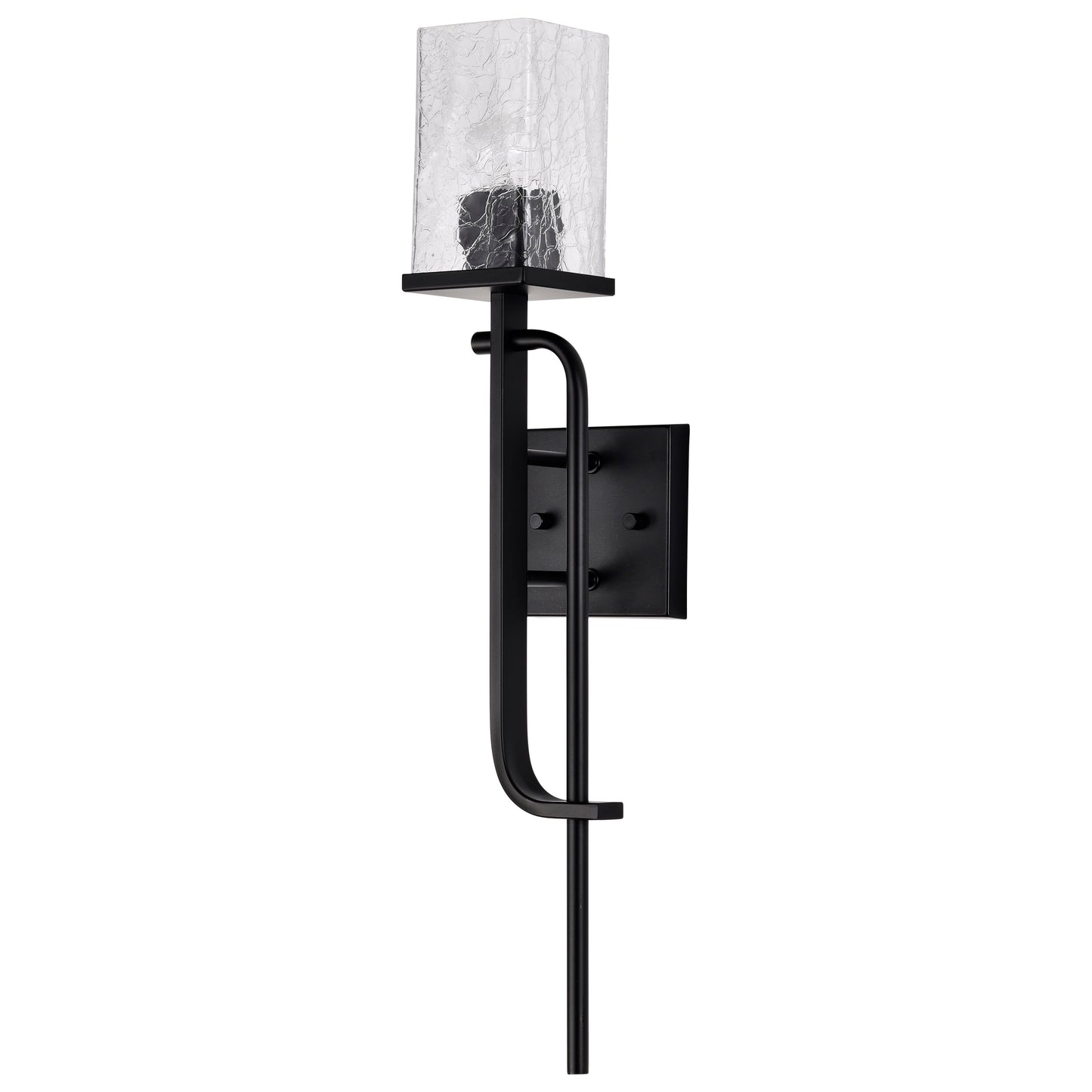 Terrace 1 Light Wall Sconce - Matte Black Finish - Crackel Glass