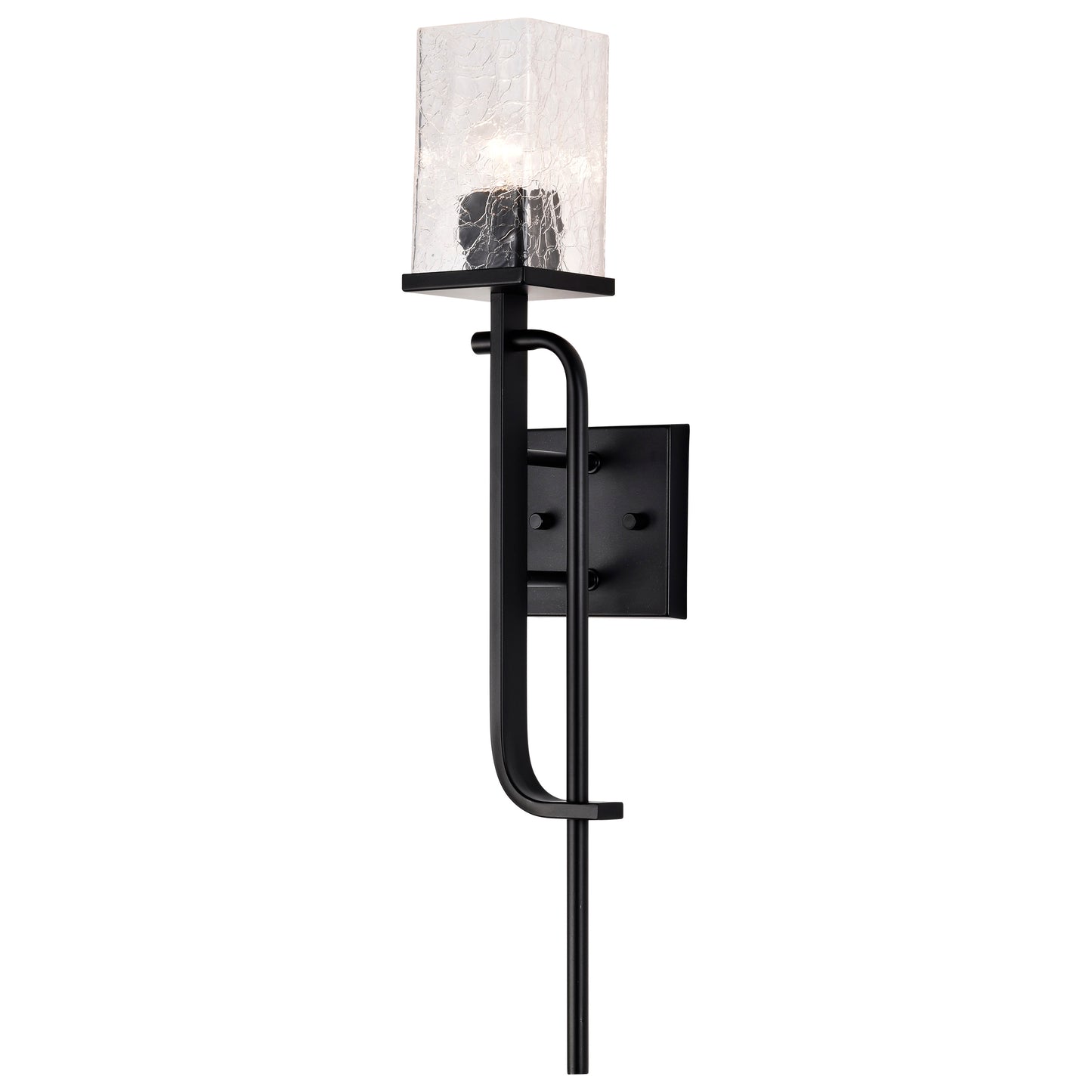 Terrace 1 Light Wall Sconce - Matte Black Finish - Crackel Glass