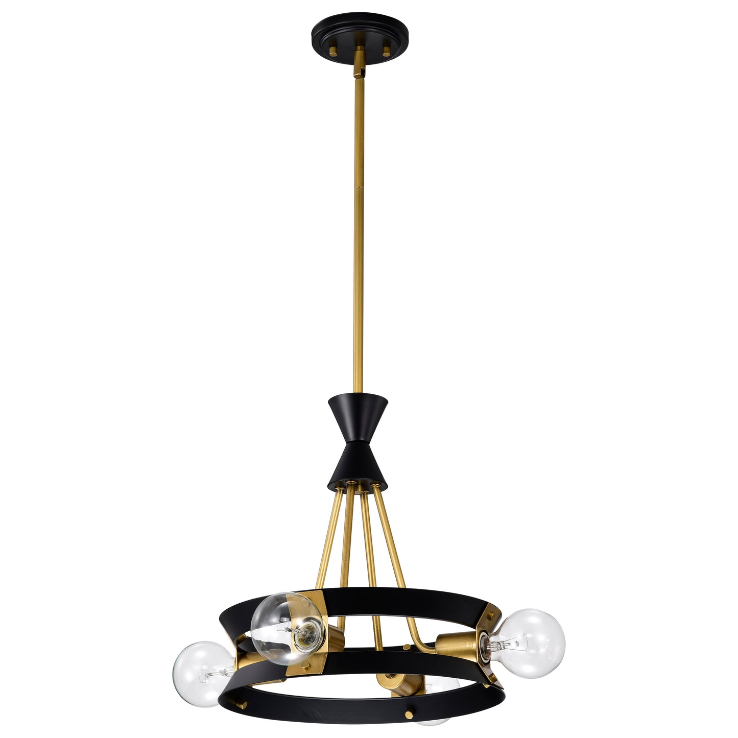 Marsden 4 Light Chandelier; Matte Black and Natural Brass Finish