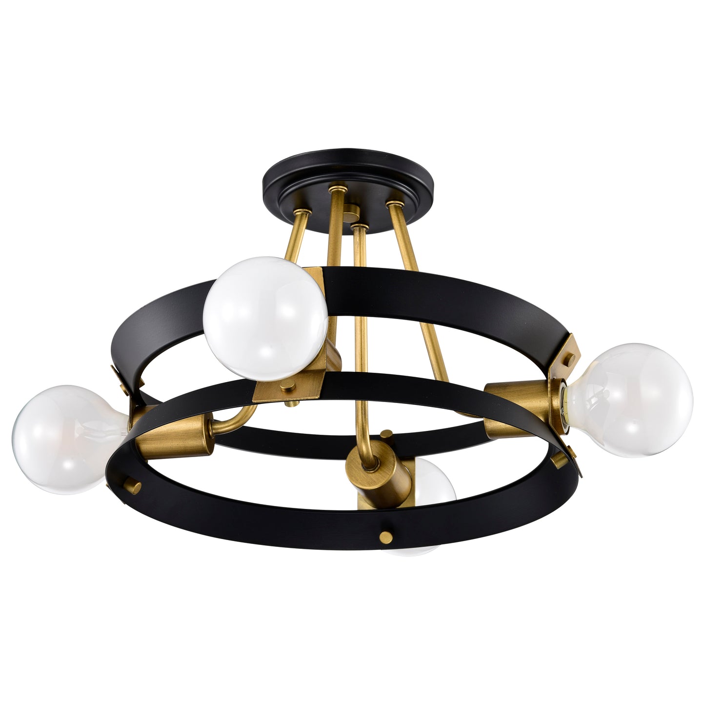 Marsden 4 Light Semi Flush; Matte Black and Natural Brass Finish