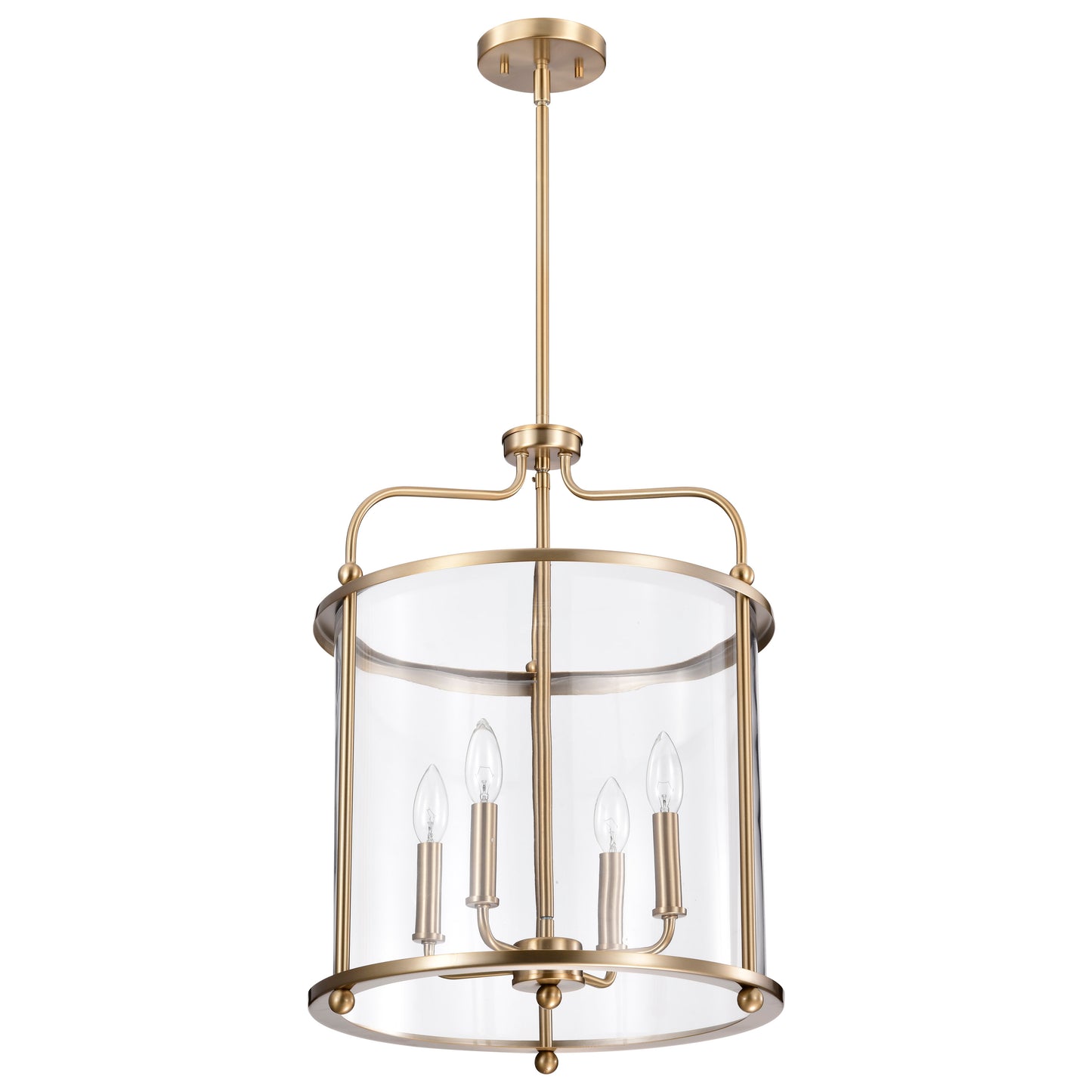 Yorktown 4 Light Pendant; Burnished Brass Finish; Clear Glass