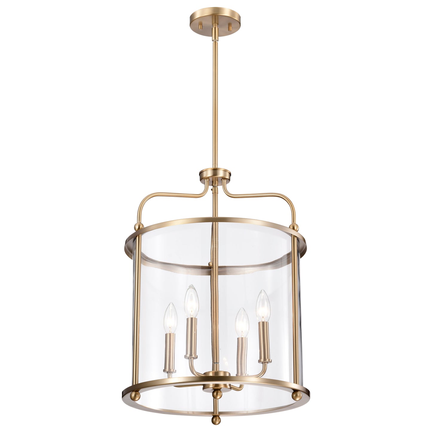 Yorktown 4 Light Pendant; Burnished Brass Finish; Clear Glass