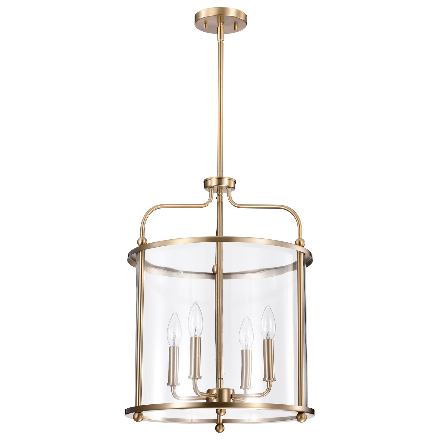 Yorktown 4 Light Pendant; Burnished Brass Finish; Clear Glass