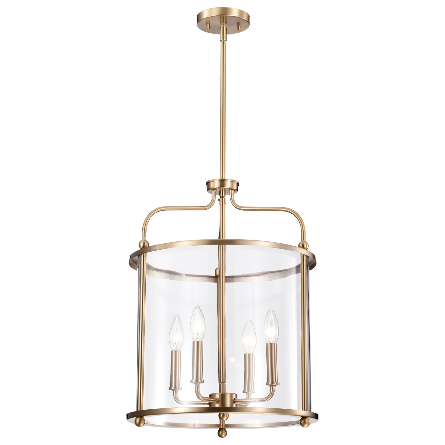 Yorktown 4 Light Pendant; Burnished Brass Finish; Clear Glass