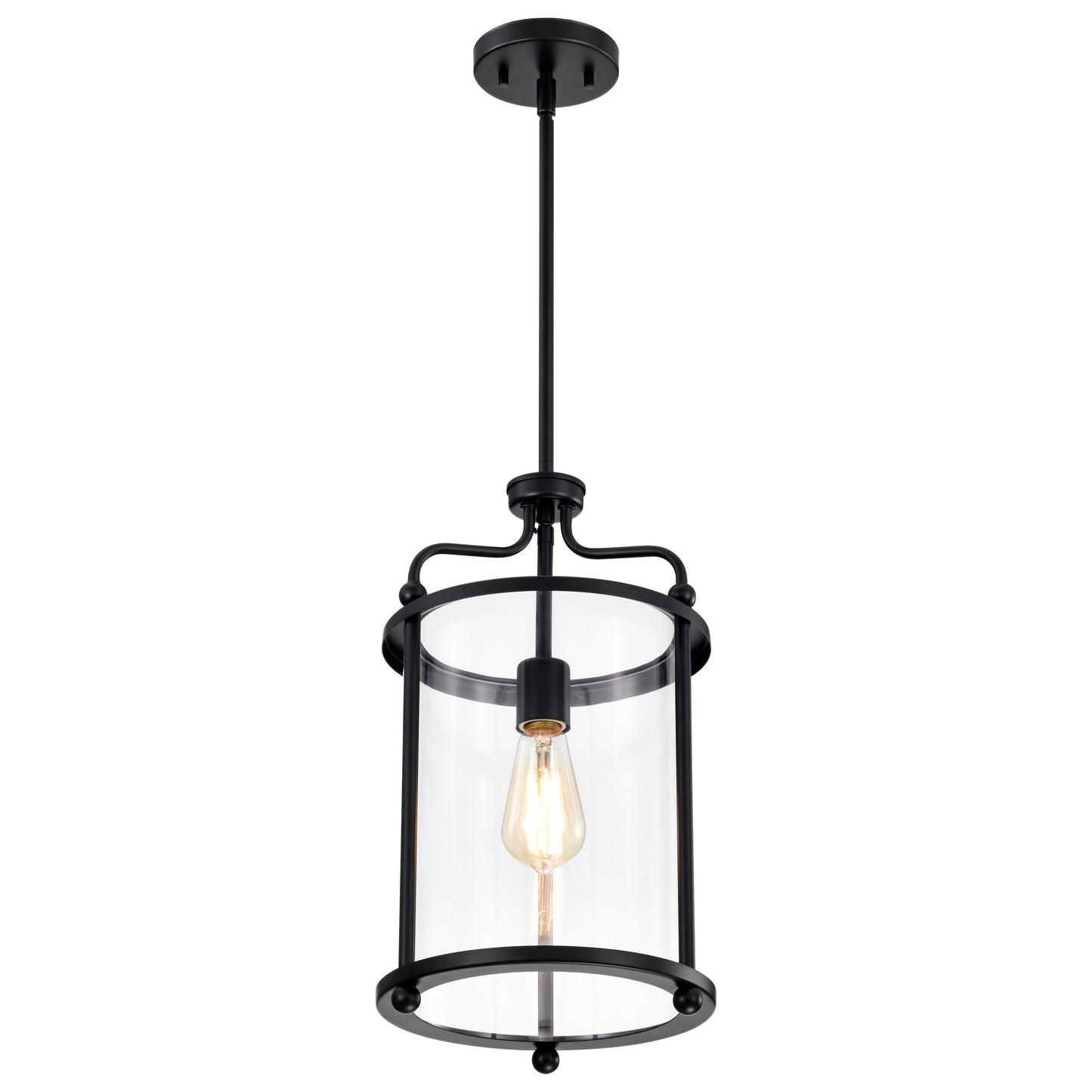 Yorktown 1 Light Pendant; Matte Black Finish; Clear Glass