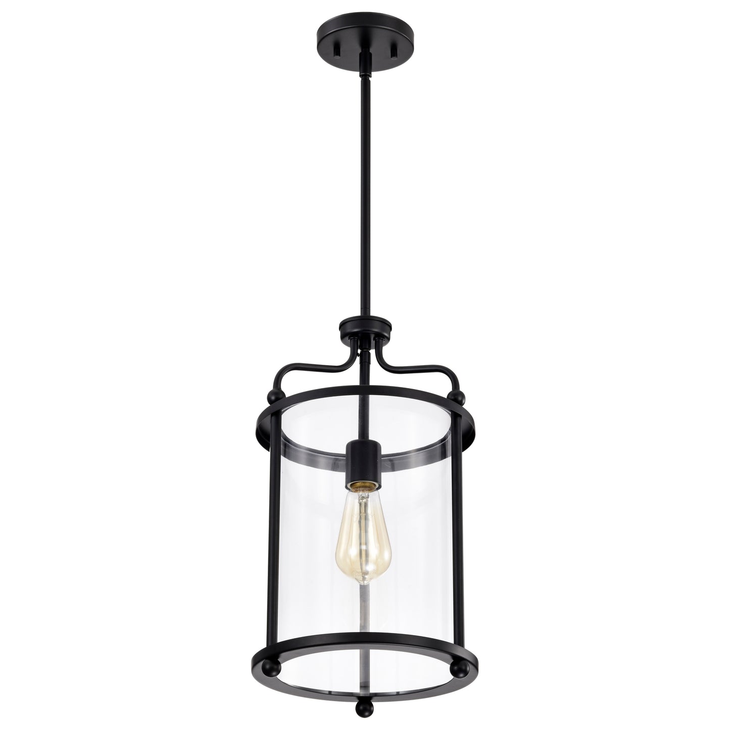 Yorktown 1 Light Pendant; Matte Black Finish; Clear Glass