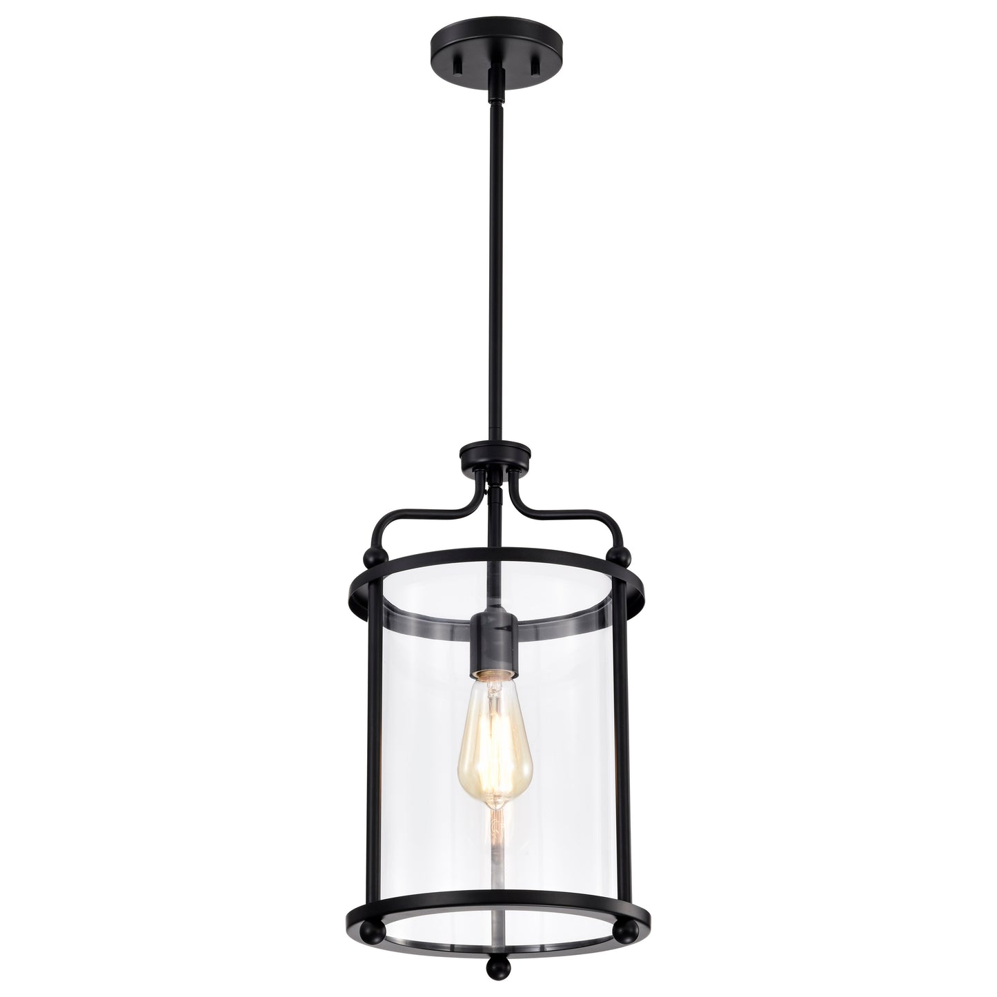 Yorktown 1 Light Pendant; Matte Black Finish; Clear Glass