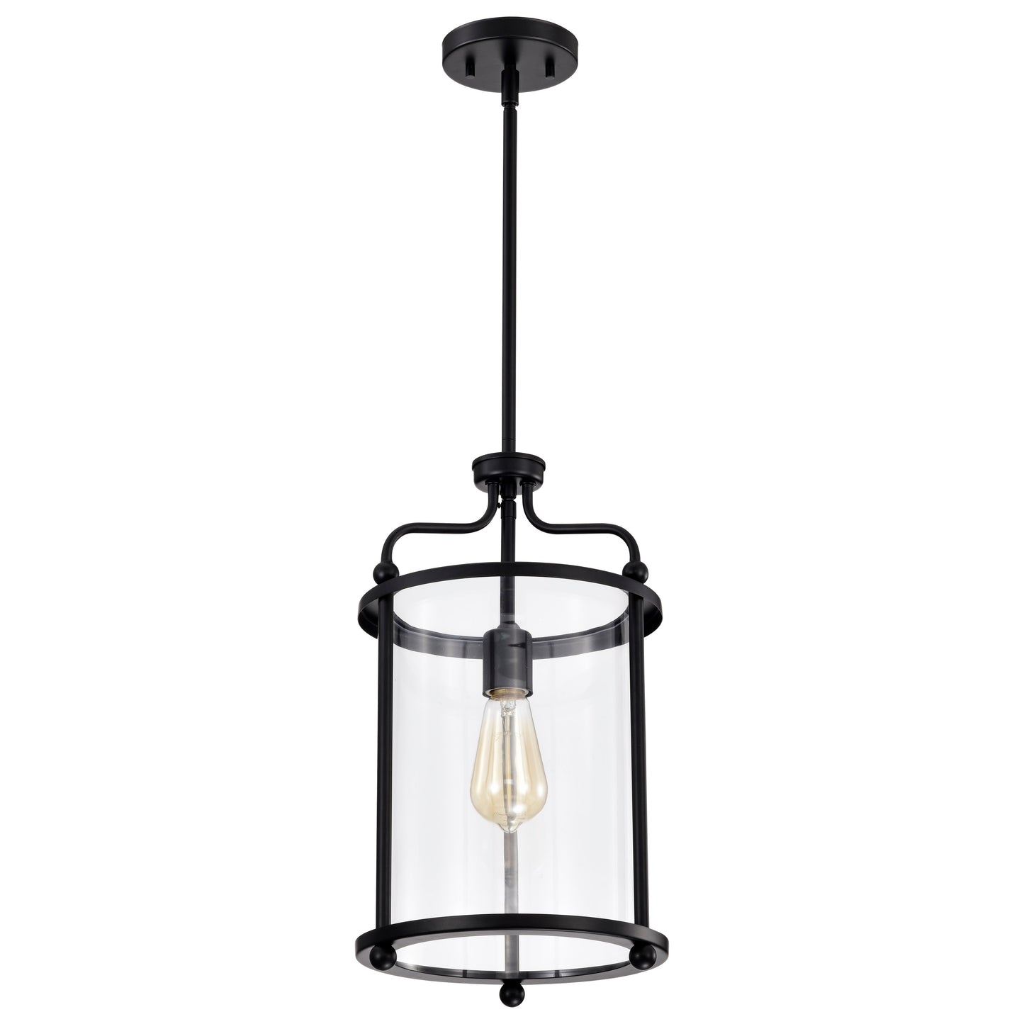 Yorktown 1 Light Pendant; Matte Black Finish; Clear Glass