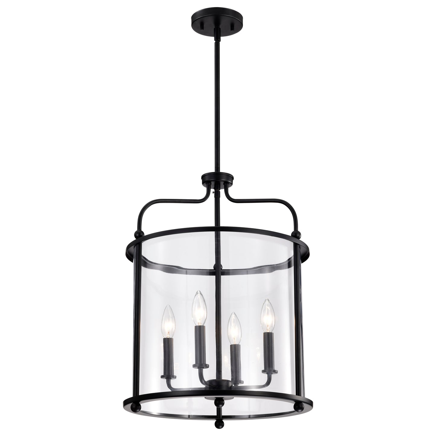 Yorktown 4 Light Pendant; Matte Black Finish; Clear Glass