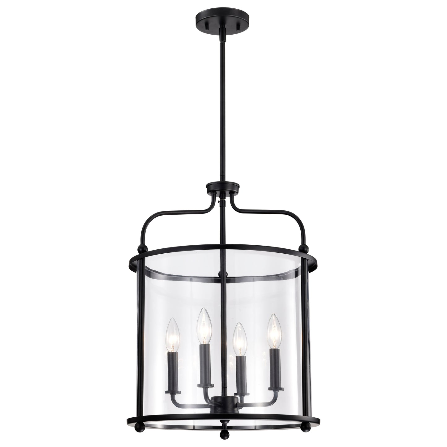 Yorktown 4 Light Pendant; Matte Black Finish; Clear Glass