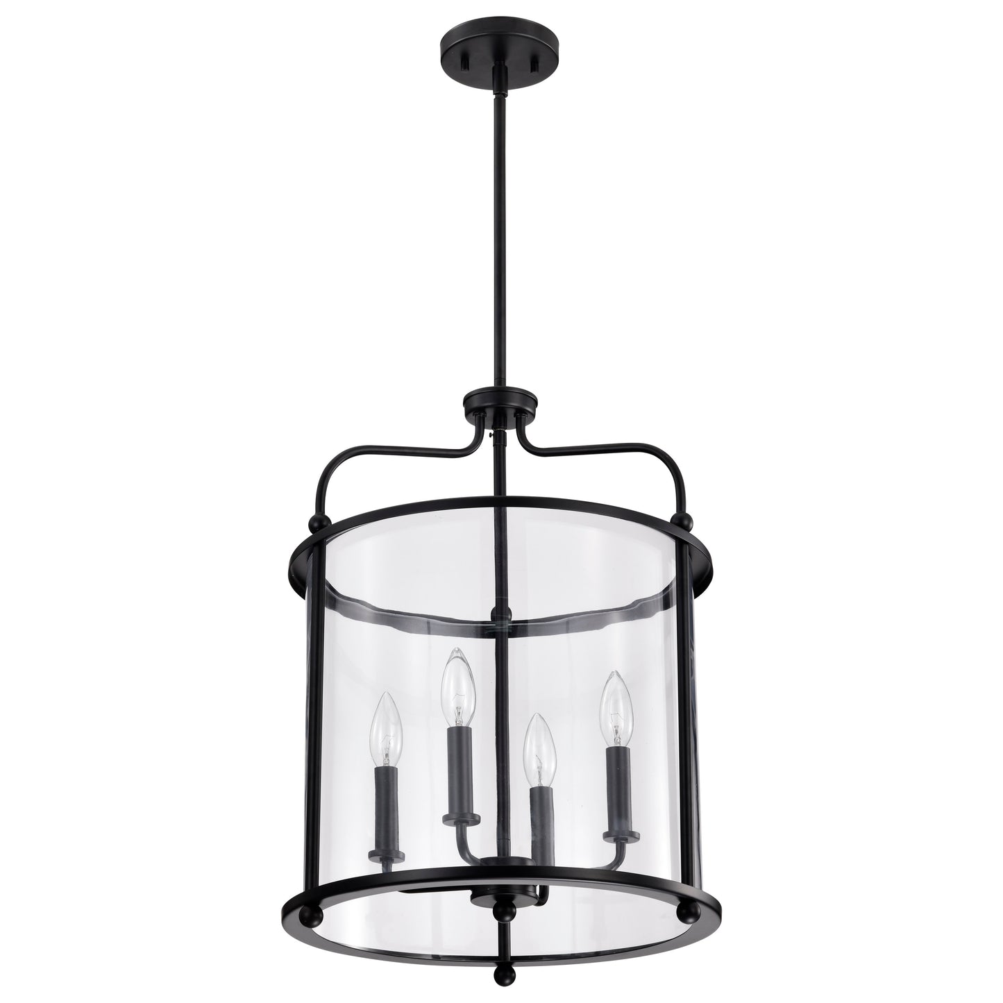 Yorktown 4 Light Pendant; Matte Black Finish; Clear Glass