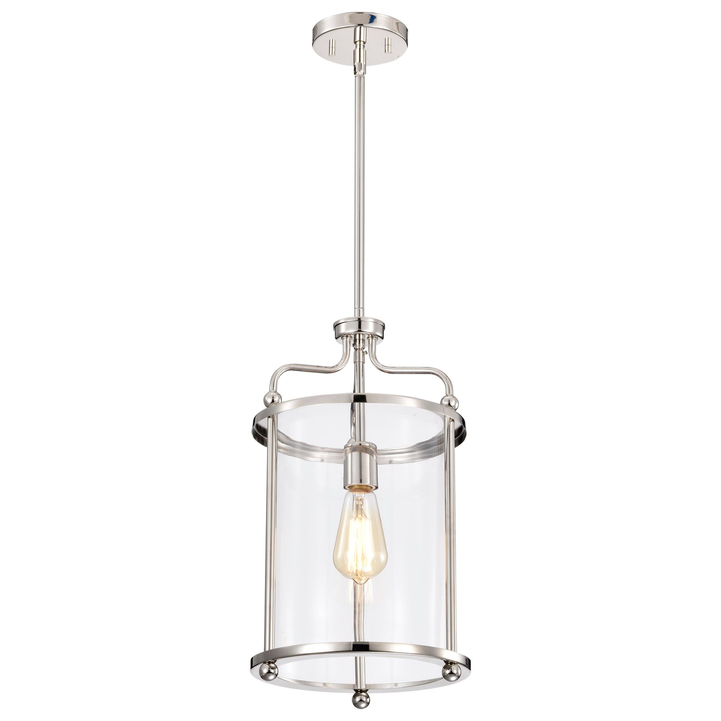 Yorktown 1 Light Pendant; Polished Nickel Finish; Clear Glass