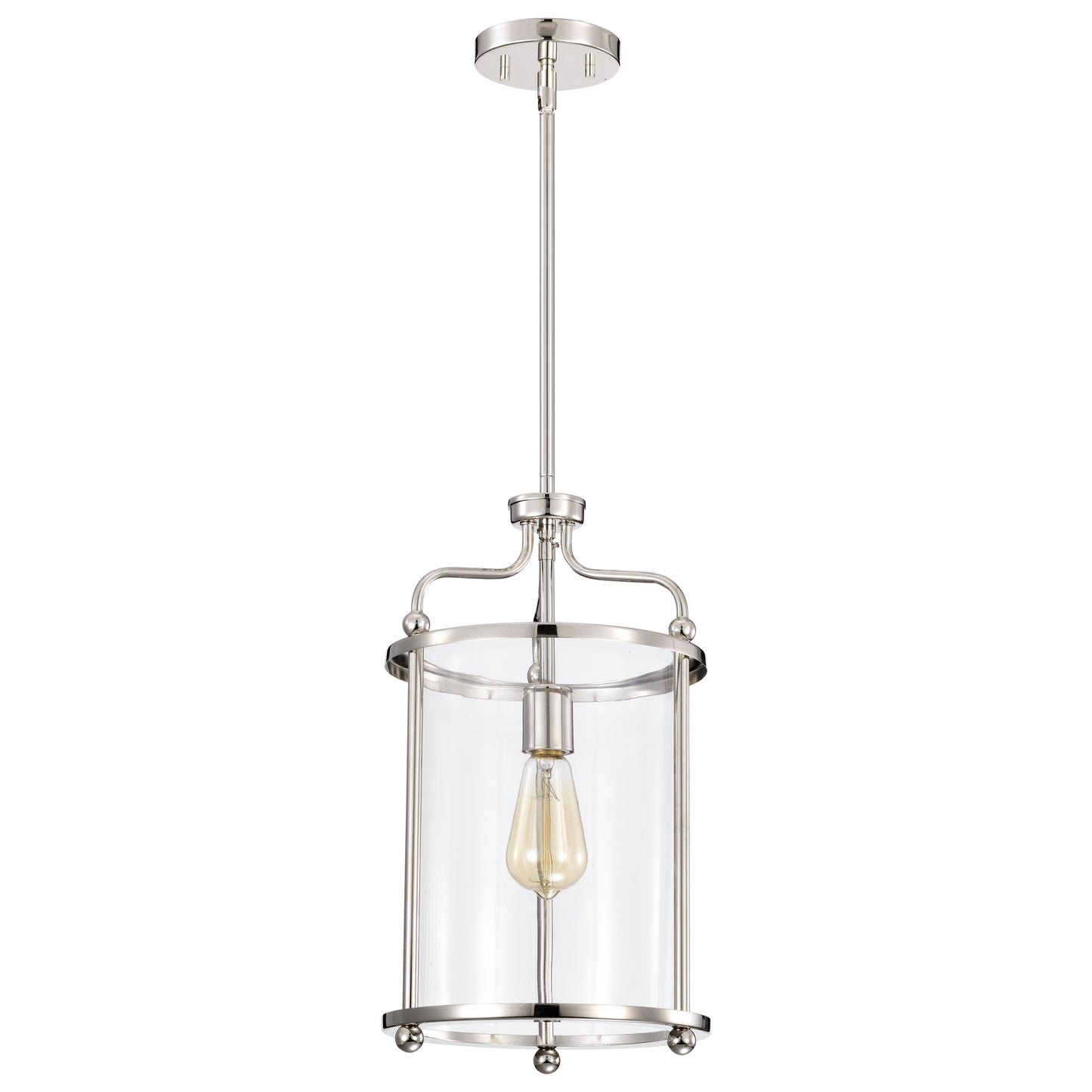 Yorktown 1 Light Pendant; Polished Nickel Finish; Clear Glass