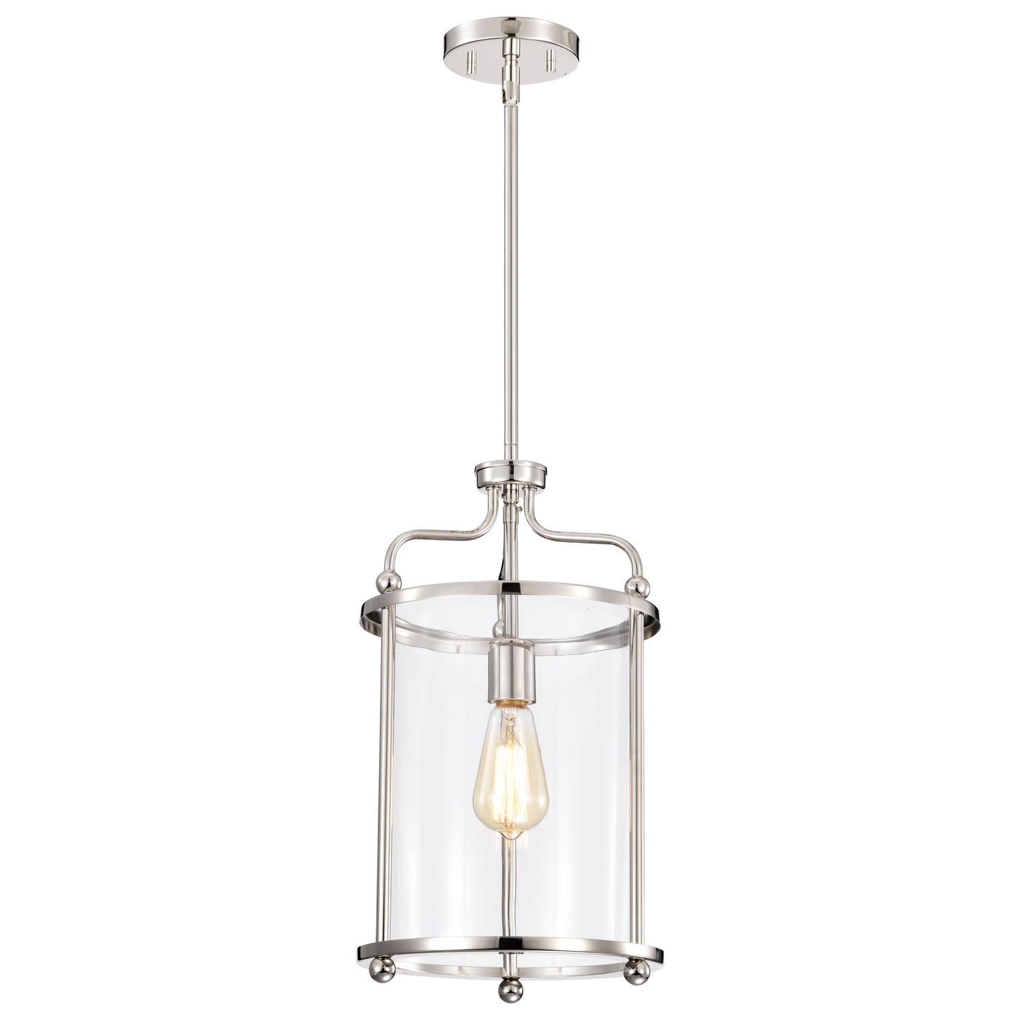 Yorktown 1 Light Pendant; Polished Nickel Finish; Clear Glass