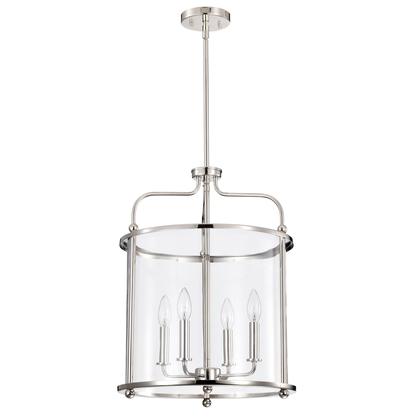 Yorktown 4 Light Pendant; Polished Nickel Finish; Clear Glass
